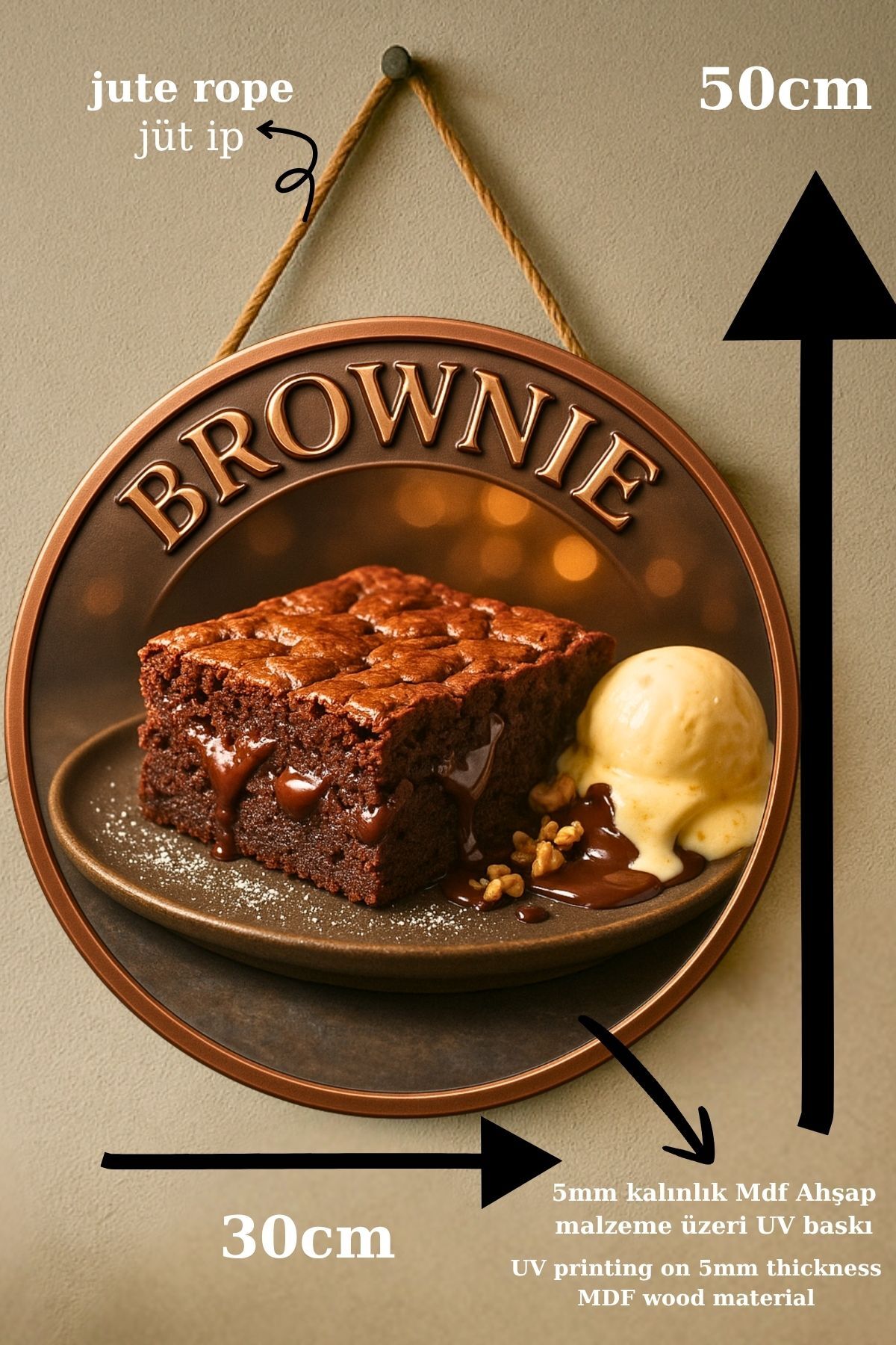 Brownie Temalı İpli Ahşap Kapı Duvar Süsü, Pastane, Tatlı Dükkanı, Cafe Tablo Dekoru