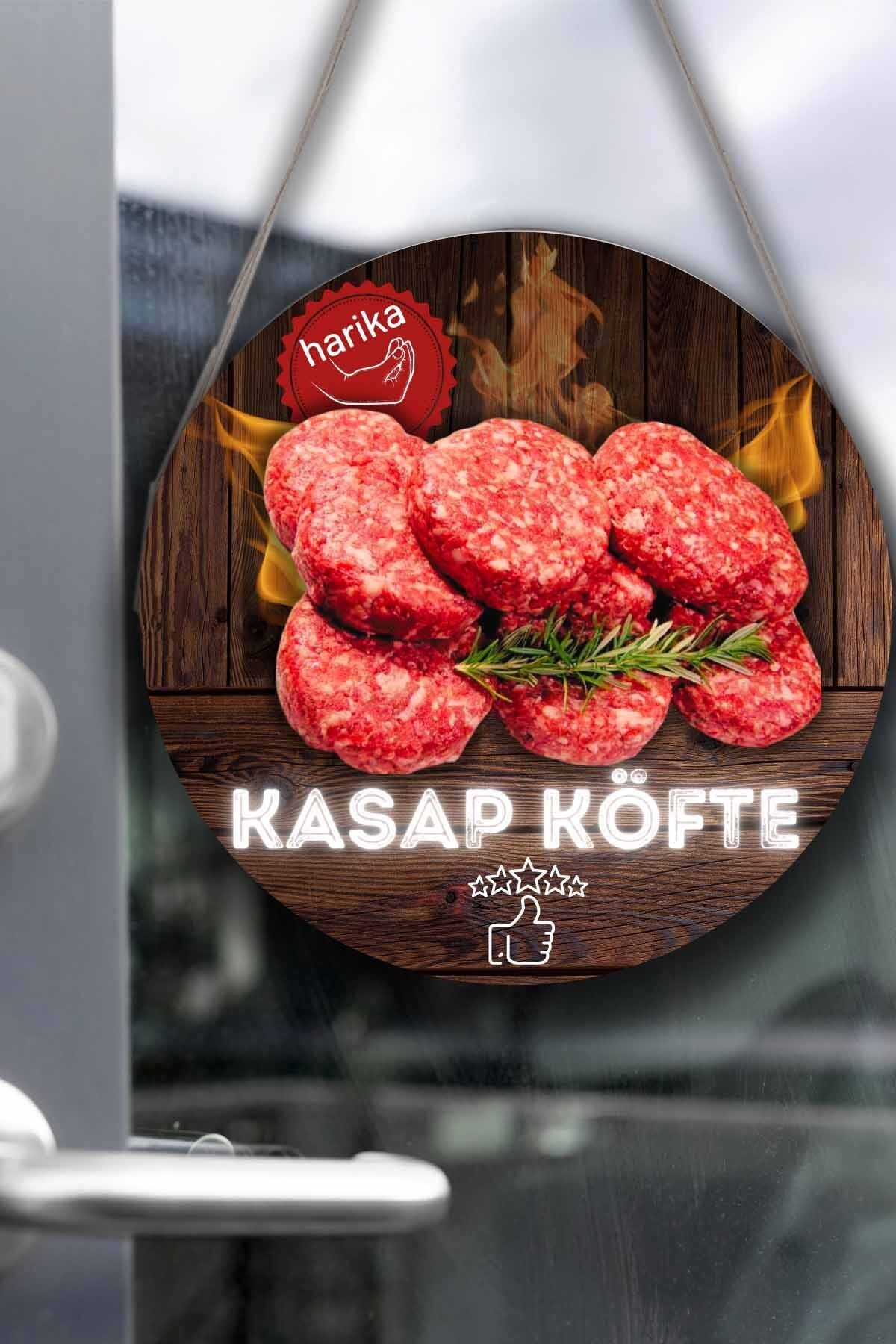 Kasap Dükkanı Cam Kapı Pano Karşılama Tabelası, Kasap Köftesi Askılı Dükkan Süs Tablo Dekoru