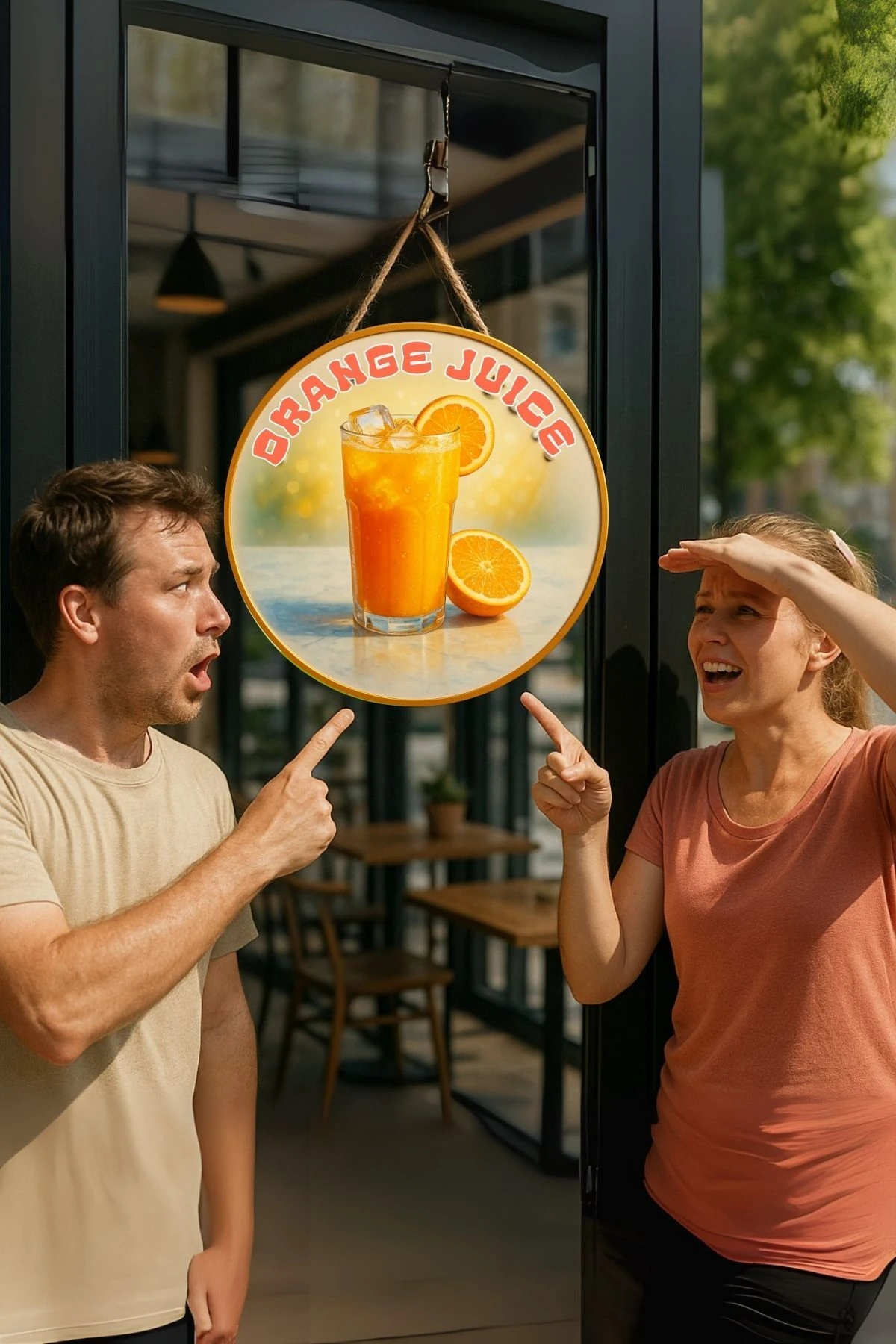 Orange Juice Portakal Suyu Temalı Kapı Süsü Tablosu – UV Baskılı Meyve Desenli Cafe Duvar Dekoru