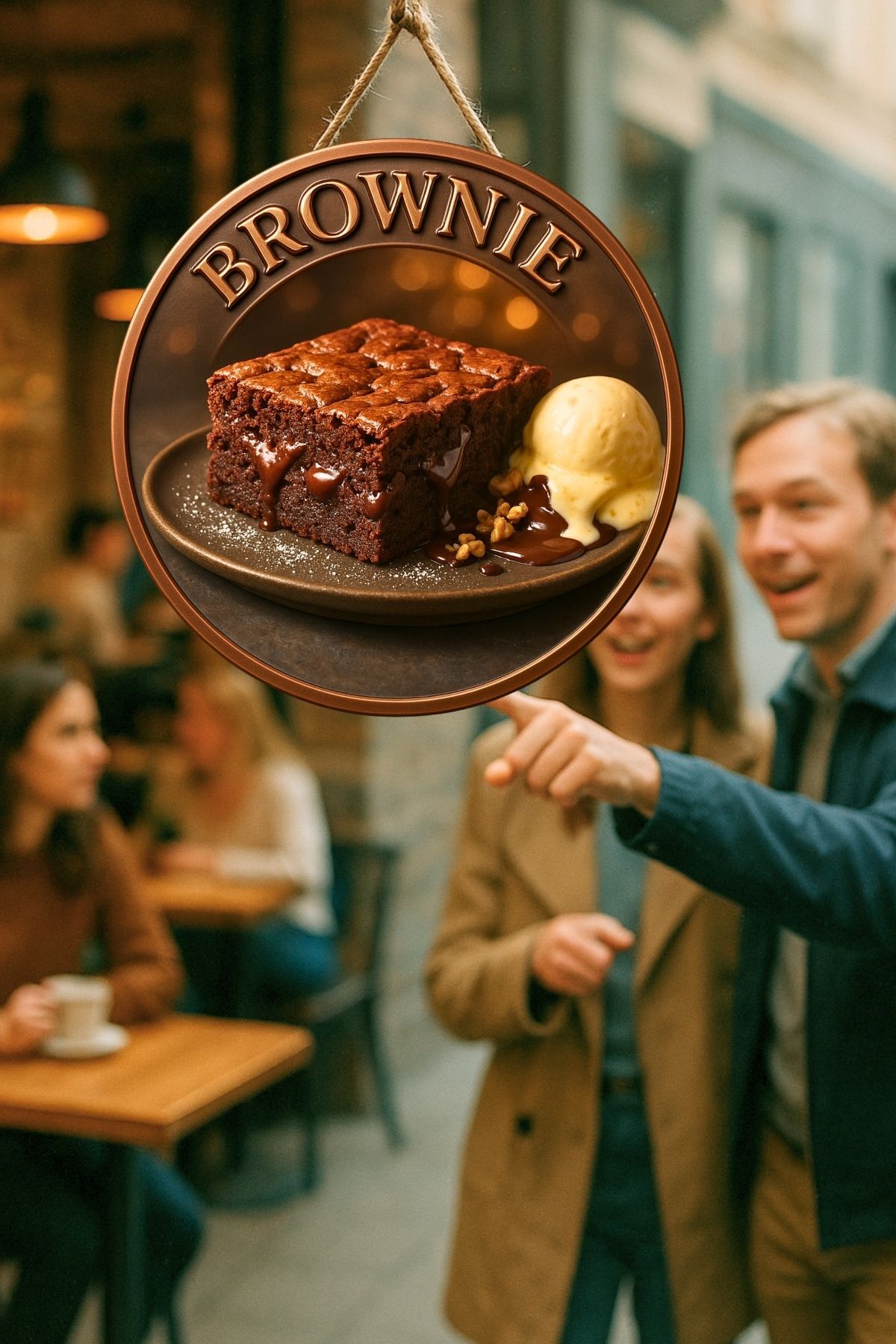 Brownie Temalı İpli Ahşap Kapı Duvar Süsü, Pastane, Tatlı Dükkanı, Cafe Tablo Dekoru