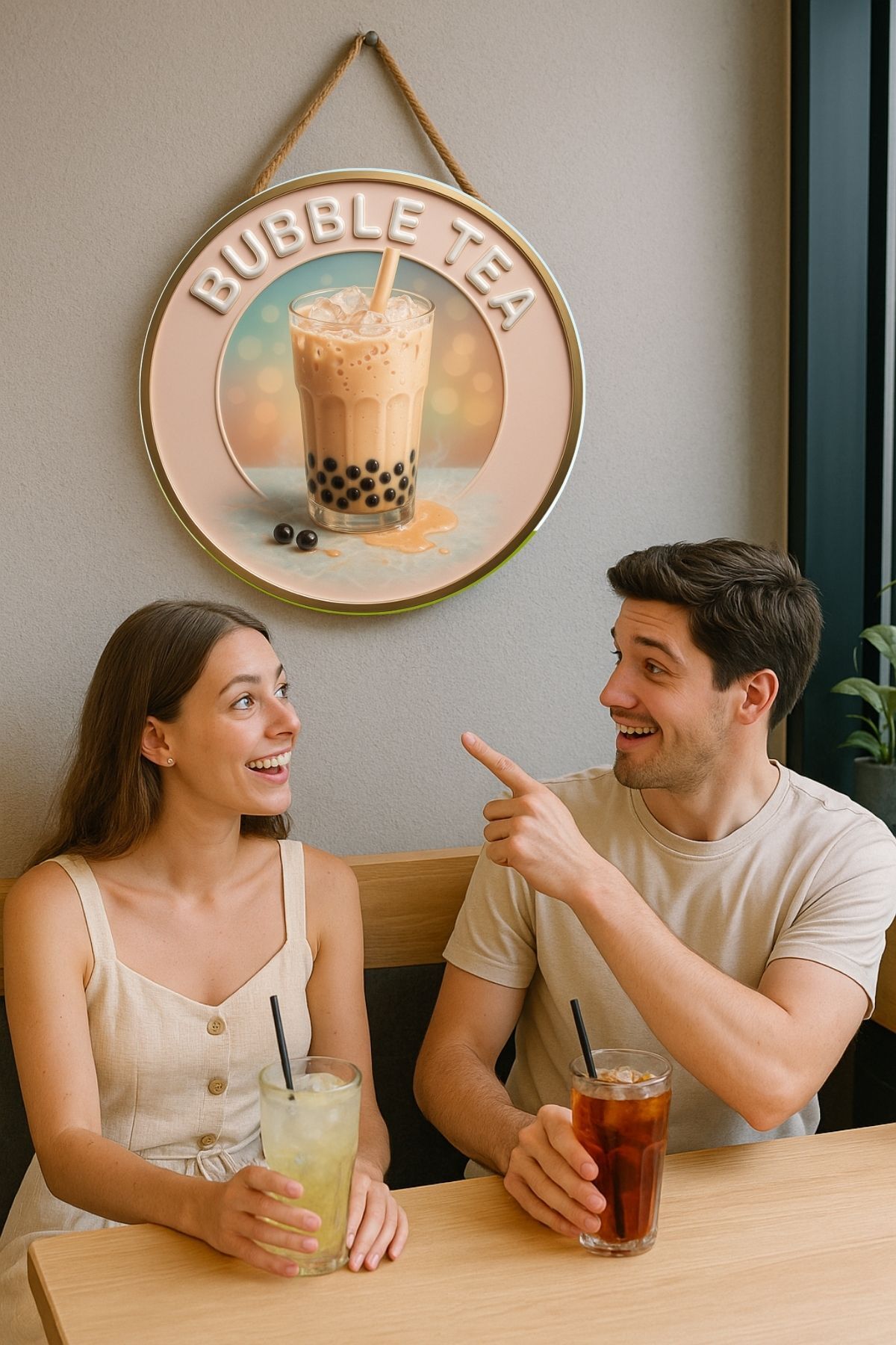 Bubble Tea Temalı Kapı Süsü Tablosu – Boba İçecek Konseptli Dekoratif Cafe Büfe Duvar Aksesuarı