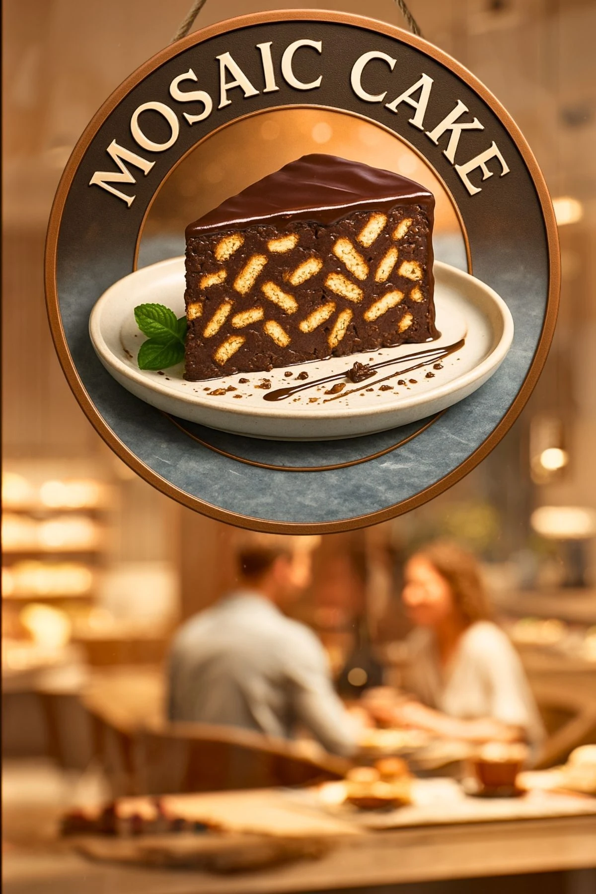 Mozaik Kek Temalı İpli Ahşap Kapı Duvar Süsü, Pastane, Tatlı Dükkanı, Cafe Tablo Dekoru