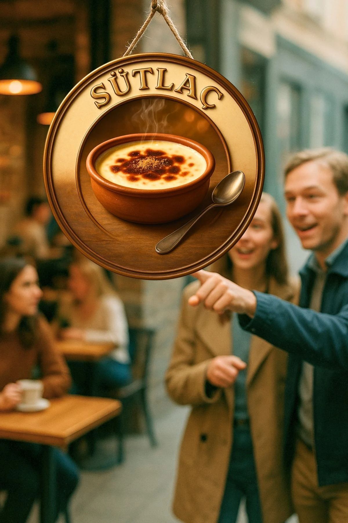 Sütlaç Temalı İpli Ahşap Kapı Duvar Süsü, Pastane, Tatlı Dükkanı, Cafe Tablo Dekoru