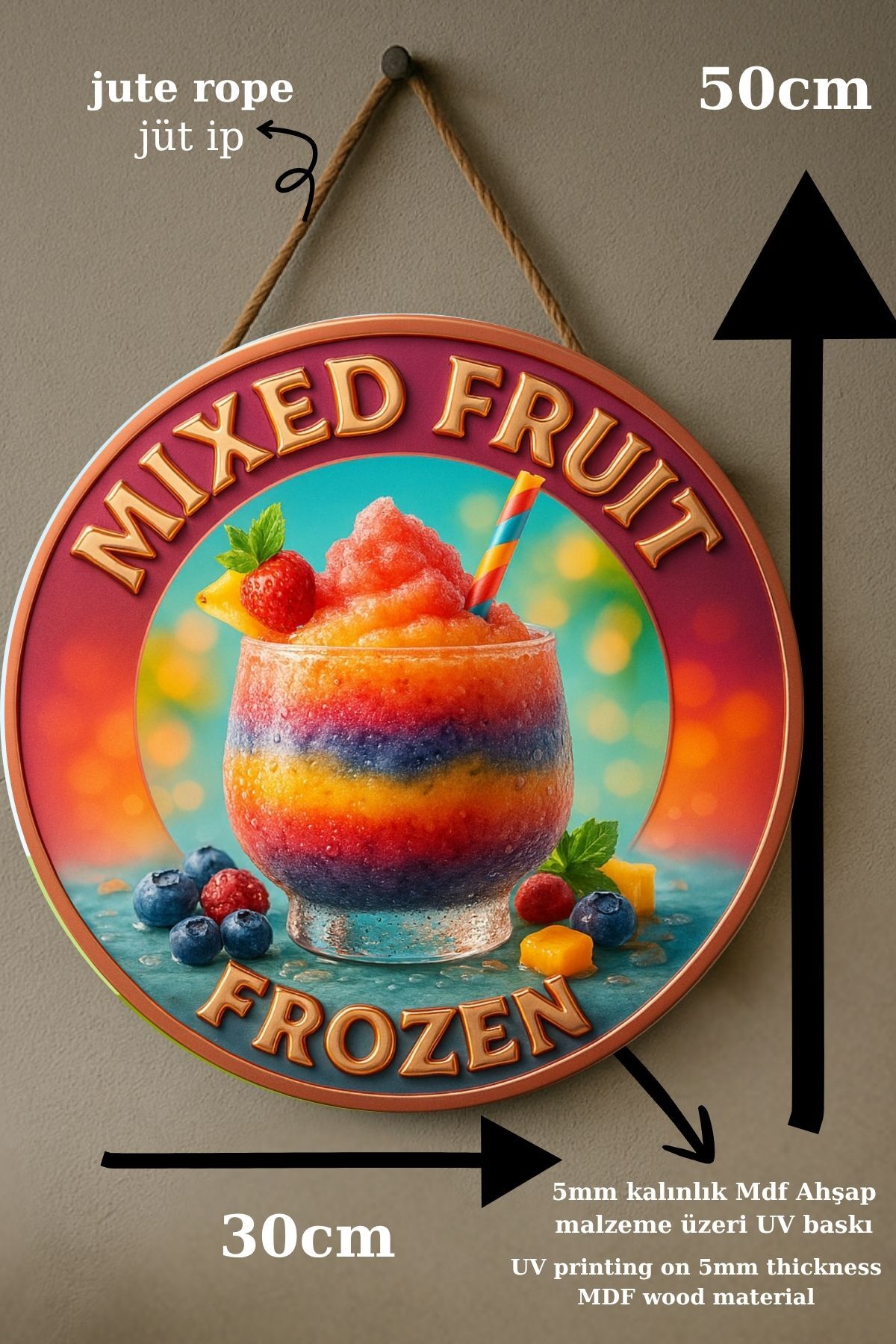 Mixed Fruit Frozen Meyveli Kapı Süsü Tablosu – Renkli Dekoratif Duvar Aksesuarı - Cafe Büfe Dekoru