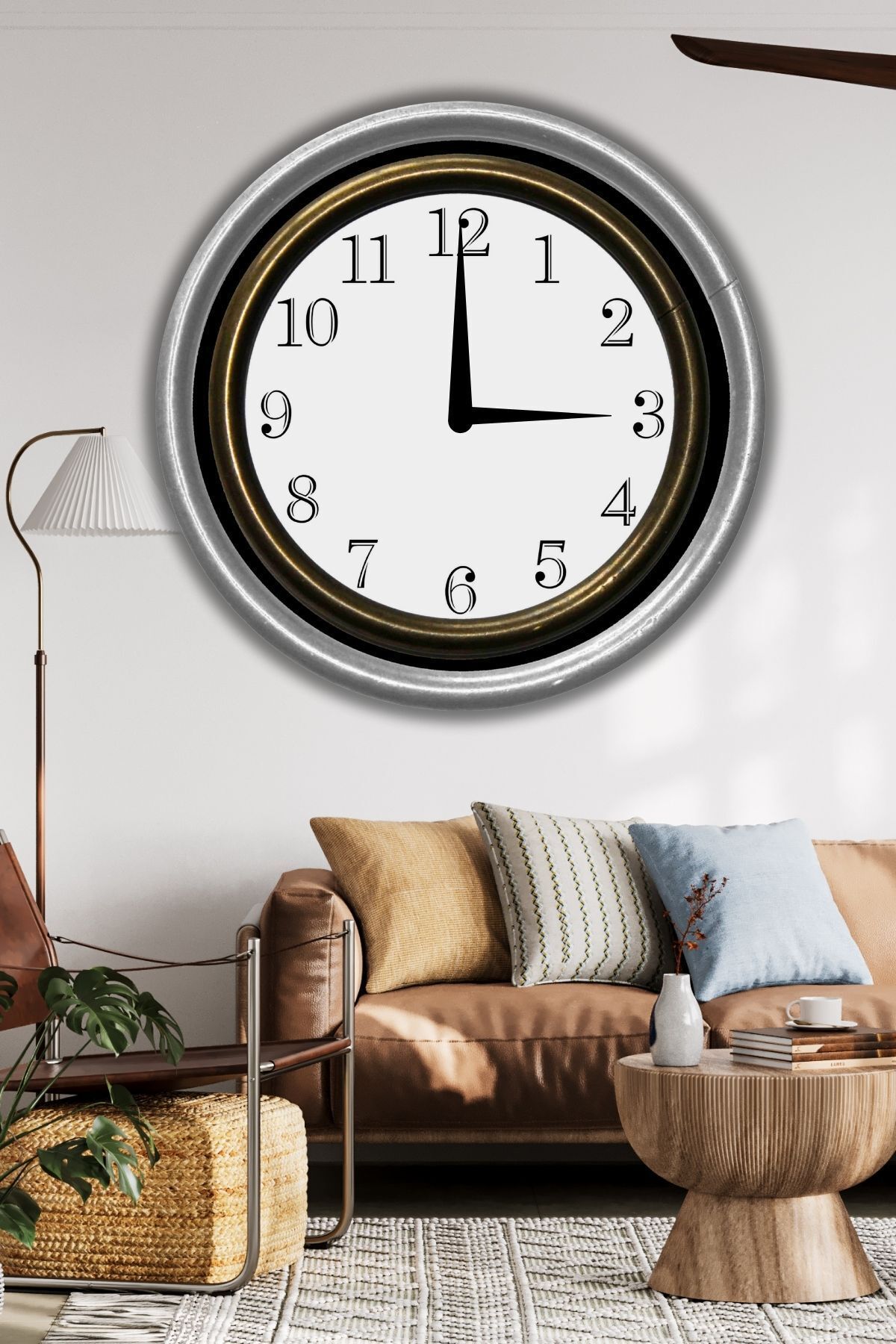 KBüyük Boy Ahşap Dekoratif Duvar Saati Ev Salon için Yuvarlak Modern Sessiz Akar Duvar Saati Modeli