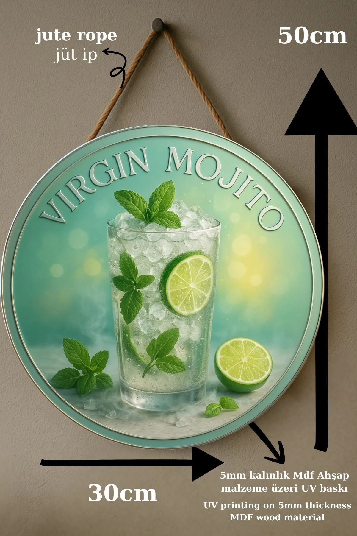 Virgin Mojito Temalı Kapı Süsü Tablosu – Ferahlatıcı Limonlu Nane Desenli Cafe Büfe Duvar Dekoru