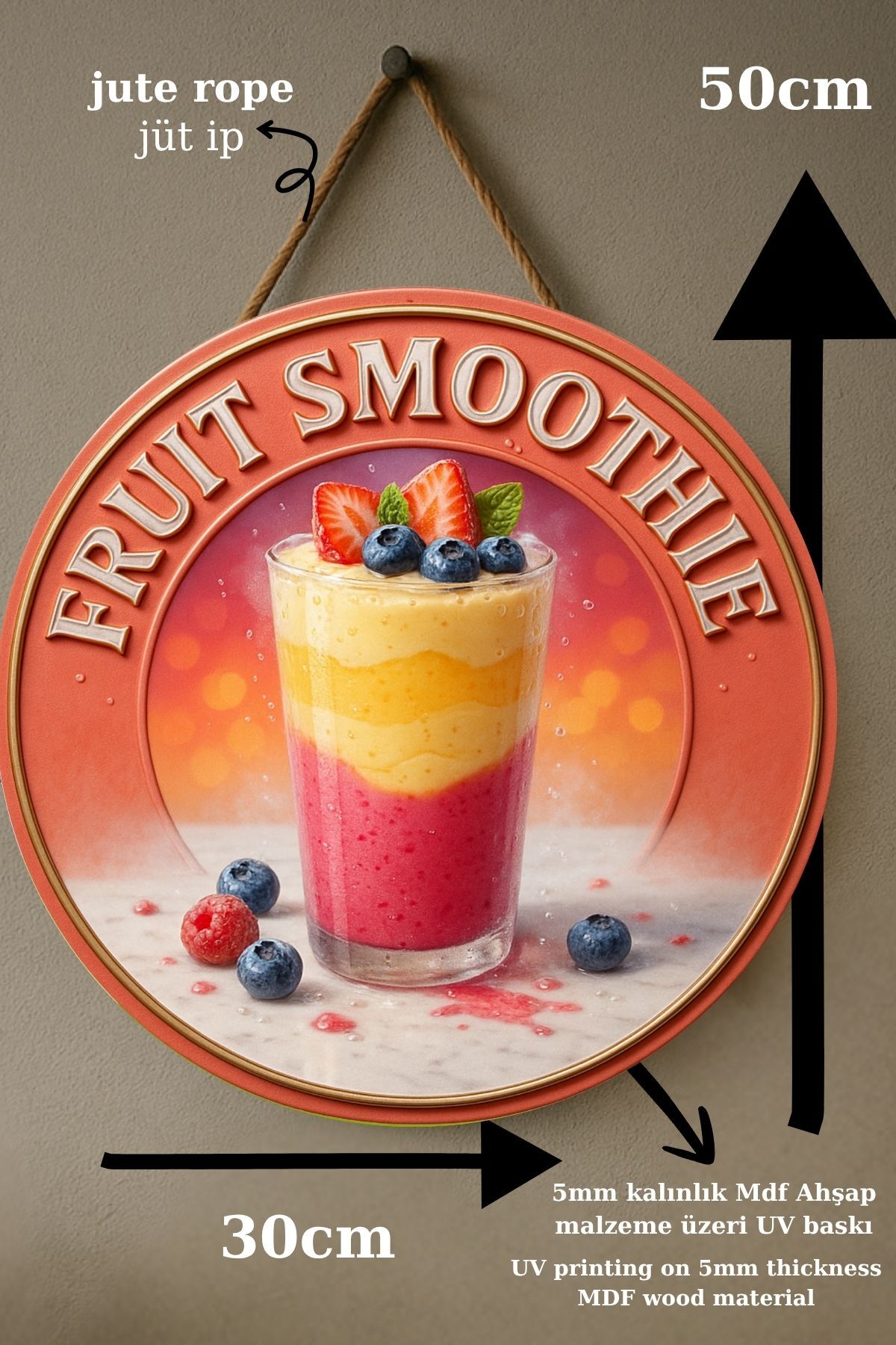 Fruit Smoothie Temalı Kapı Süsü Tablosu – Renkli Meyveli UV Baskılı Yazlık Cafe Büfe Duvar Dekoru