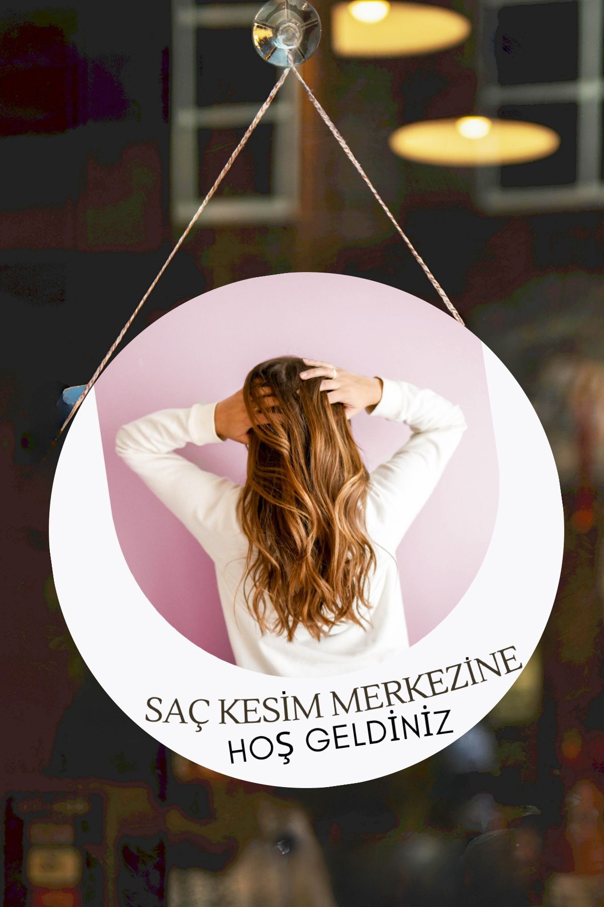 Güzellik Salonu Cam Kapı Pano Karşılama Tabelası, Kadın Kuaför Dükkan Süsü, Askılı Cam Kapı Tablosu