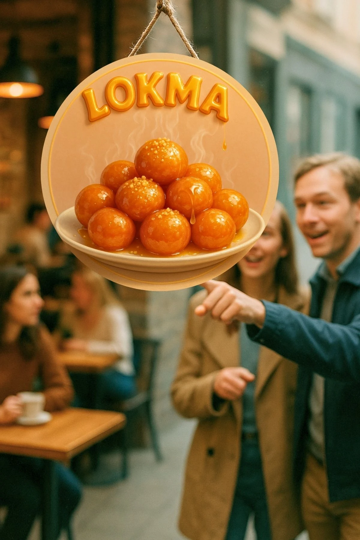 Lokma Tatlısı Temalı İpli Ahşap Kapı Duvar Süsü, Pastane, Tatlı Dükkanı, Cafe Tablo Dekoru