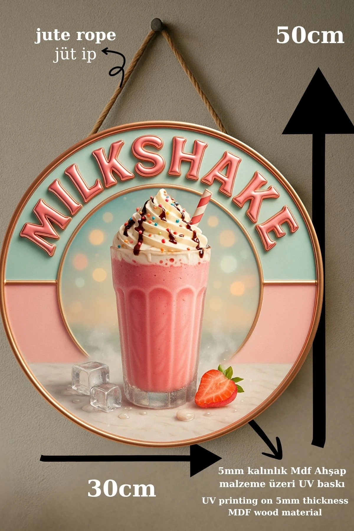 Milkshake Temalı Kapı Süsü Tablosu – Renkli UV Baskılı Dondurmalı Dekoratif Cafe Duvar Aksesuarı