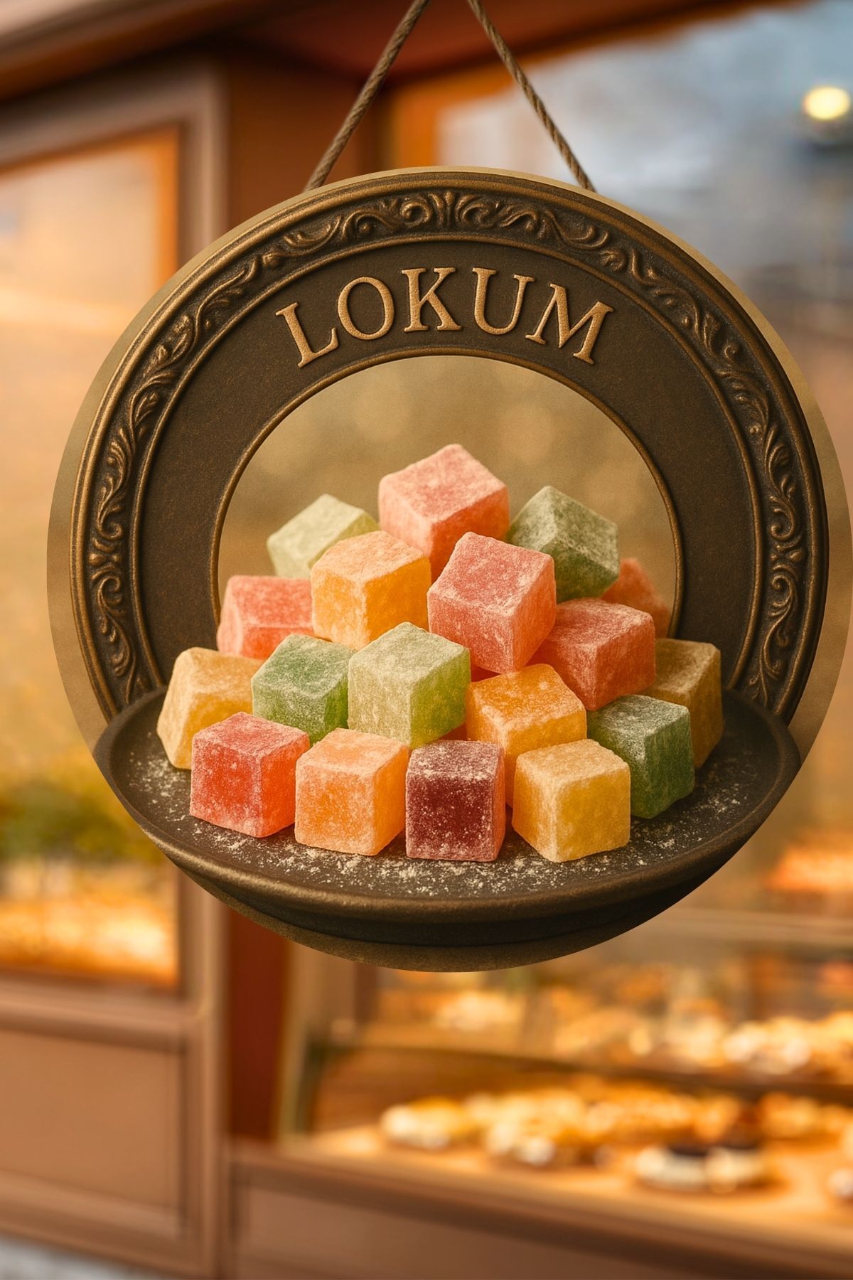 Lokum Temalı İpli Ahşap Kapı Duvar Süsü, Pastane, Tatlı Dükkanı, Cafe Tablo Dekoru