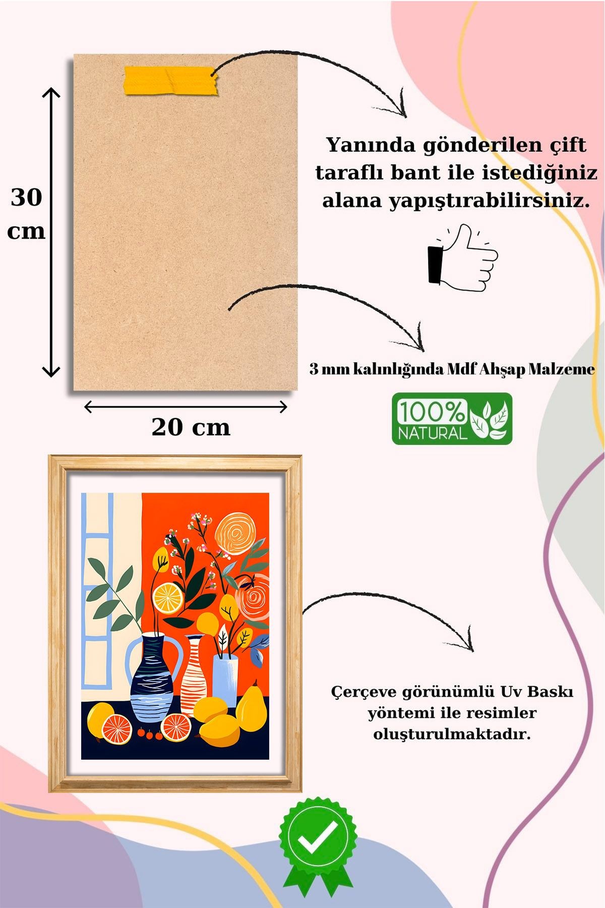 5 Parça Çerçeve Görünümlü Mdf Tablo Seti,  Oturma Odası, Salon, Ofis, Ev Duvar Tablosu