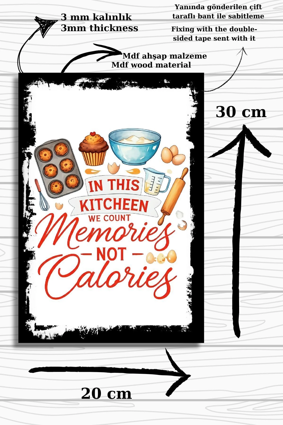 3'lü Ahşap Duvar Posterleri Seti, Mutfak, Cafe veya Yemek Odası için Modern Tablo Dekorasyonu