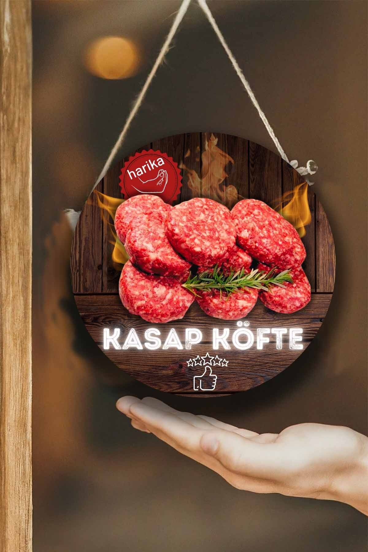 Kasap Dükkanı Cam Kapı Pano Karşılama Tabelası, Kasap Köftesi Askılı Dükkan Süs Tablo Dekoru