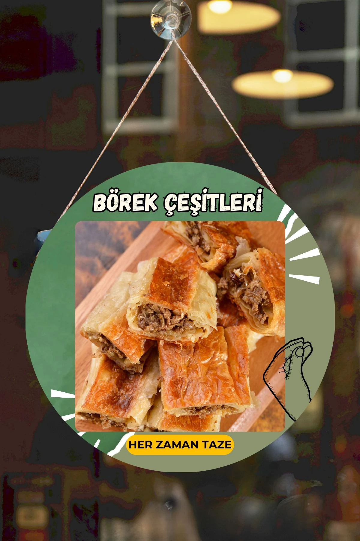 Börek Salonu için Duvar, Kapı, Tek Taraflı Askılı Pano Karşılama Tabelası, Börek Dükkanı Tablo Süsü