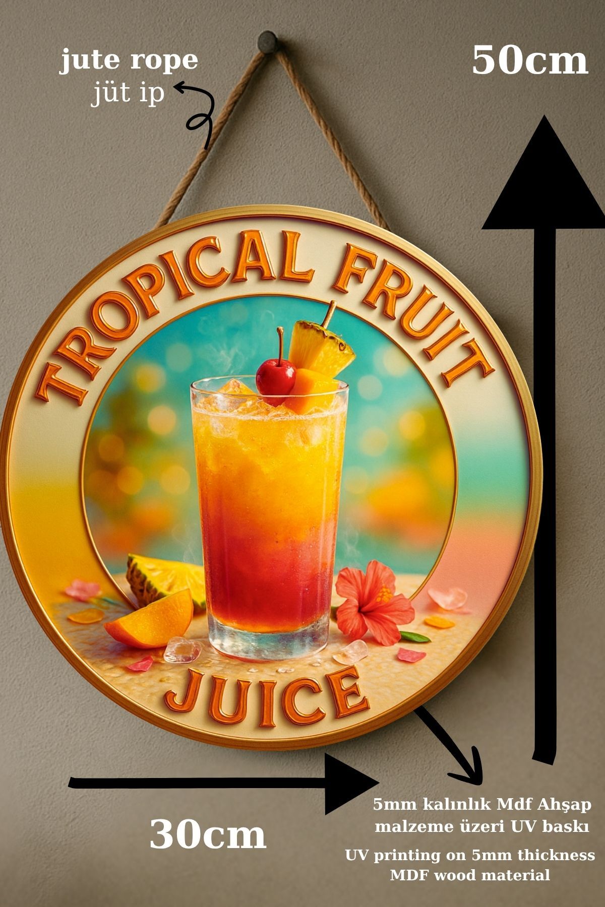 Tropical Fruit Juice Temalı Kapı Süsü Tablosu – Tropikal Meyve Resimli Yazlık Cafe Büfe Duvar Dekoru