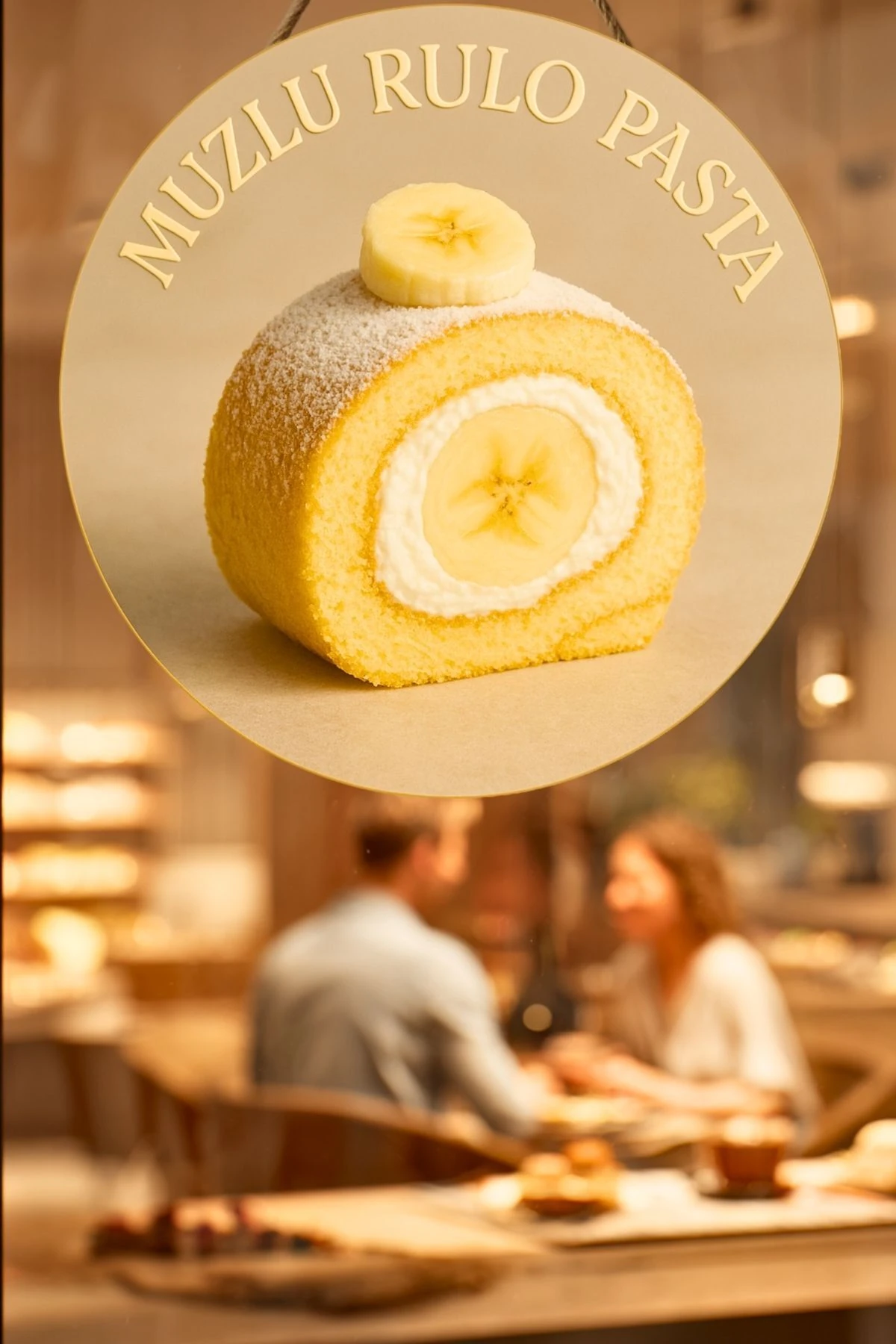 Muzlu Rulo Pasta Temalı İpli Ahşap Kapı Duvar Süsü, Pastane, Tatlı Dükkanı, Cafe Tablo Dekoru