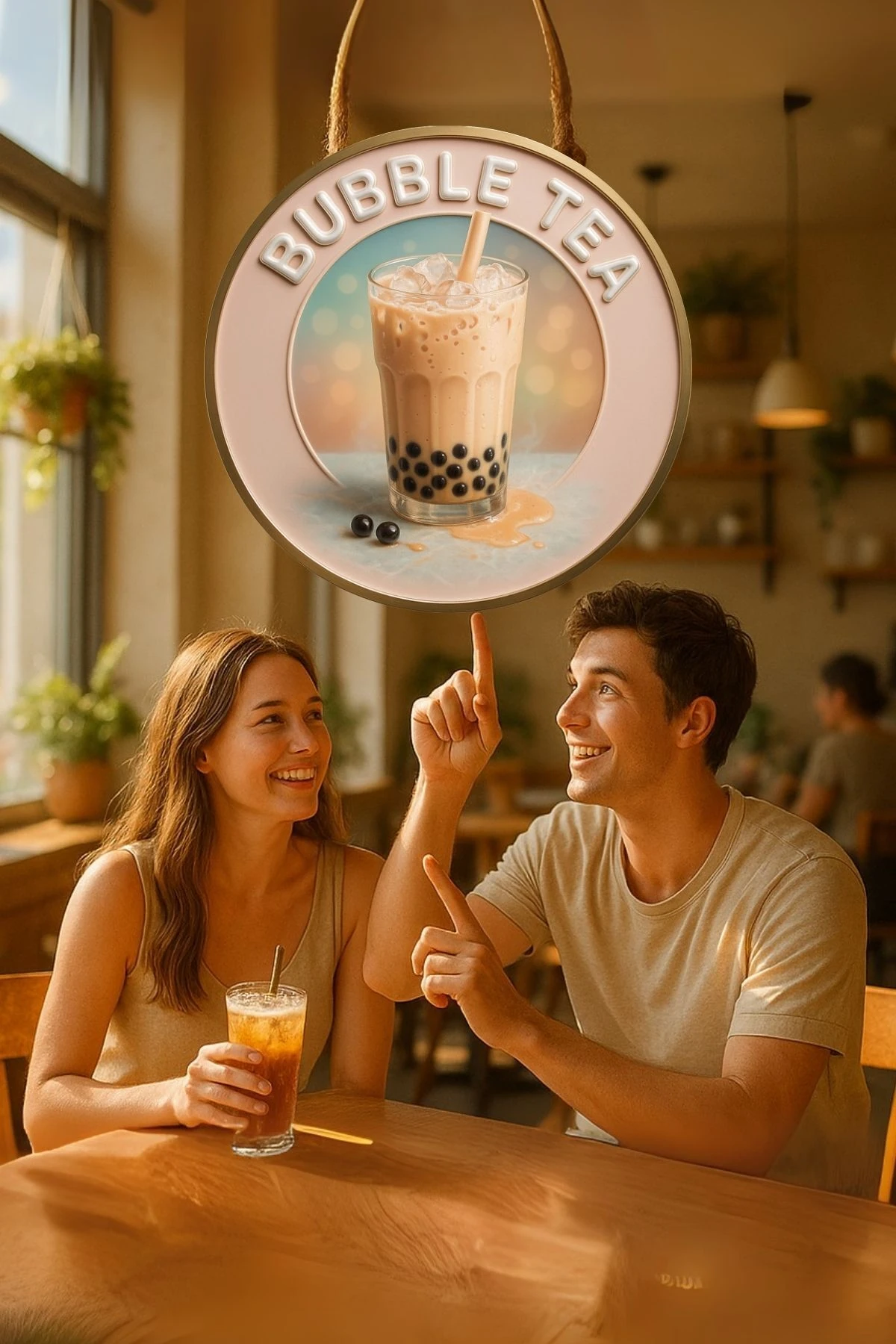 Bubble Tea Temalı Kapı Süsü Tablosu – Boba İçecek Konseptli Dekoratif Cafe Büfe Duvar Aksesuarı