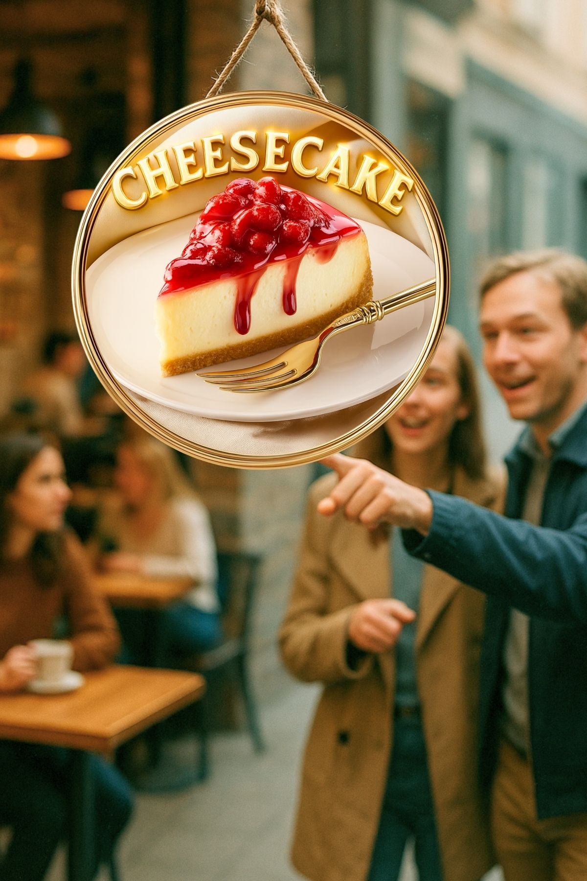 Cheesecake Temalı İpli Ahşap Kapı Duvar Süsü, Pastane, Tatlı Dükkanı, Cafe Tablo Dekoru