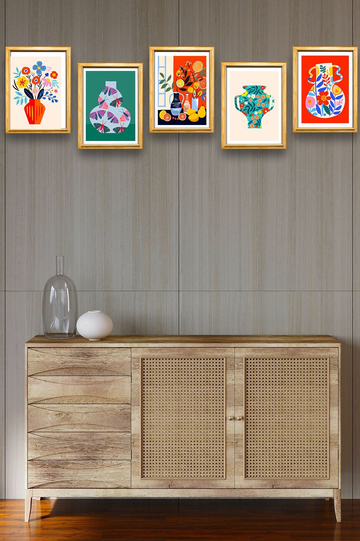 5 Parça Çerçeve Görünümlü Mdf Tablo Seti,  Oturma Odası, Salon, Ofis, Ev Duvar Tablosu