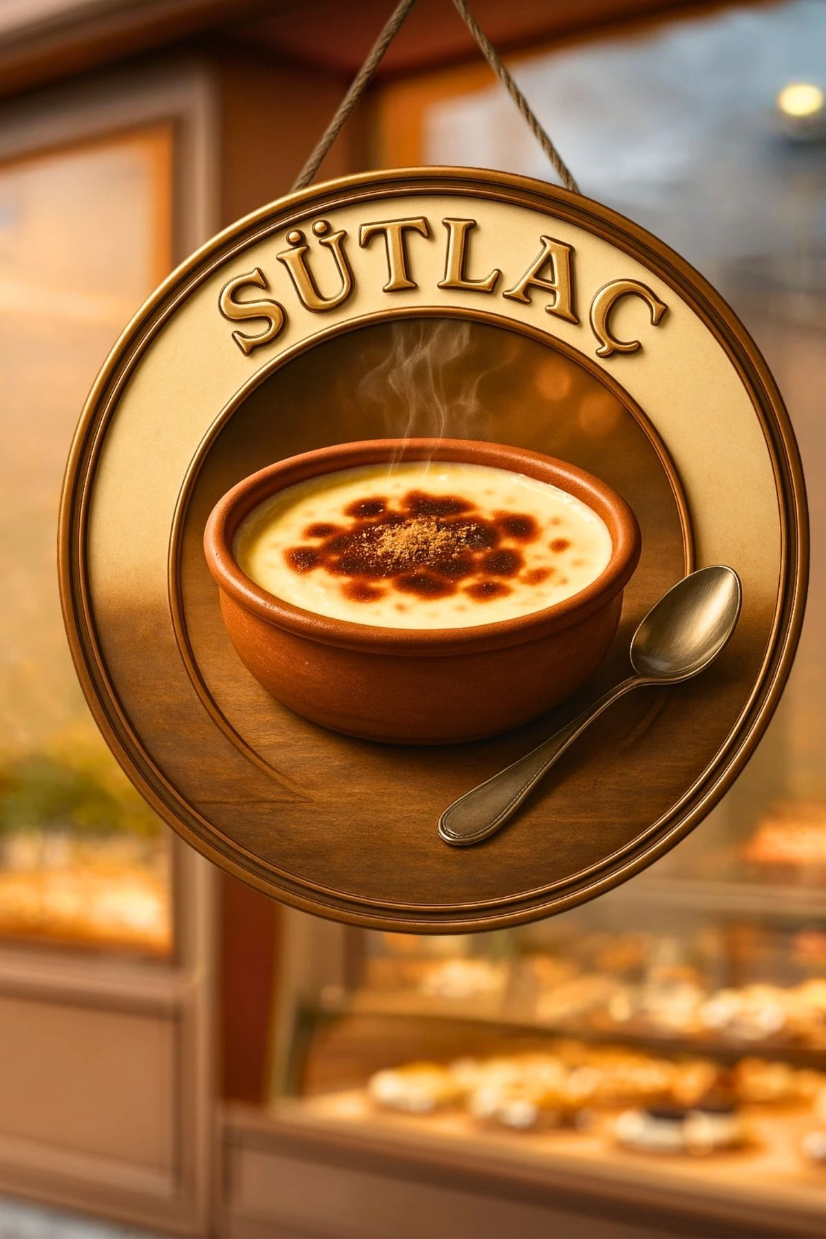 Sütlaç Temalı İpli Ahşap Kapı Duvar Süsü, Pastane, Tatlı Dükkanı, Cafe Tablo Dekoru