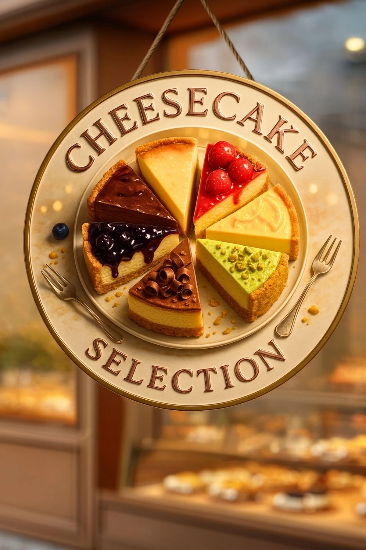 Cheesecake Temalı İpli Ahşap Kapı Duvar Süsü, Pastane, Tatlı Dükkanı, Cafe Tablo Dekoru