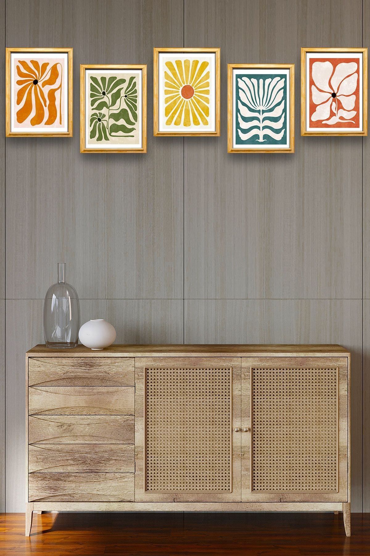5 Parça Çerçeve Görünümlü Mdf Tablo Seti,  Oturma Odası, Salon, Ofis, Ev Duvar Tablosu
