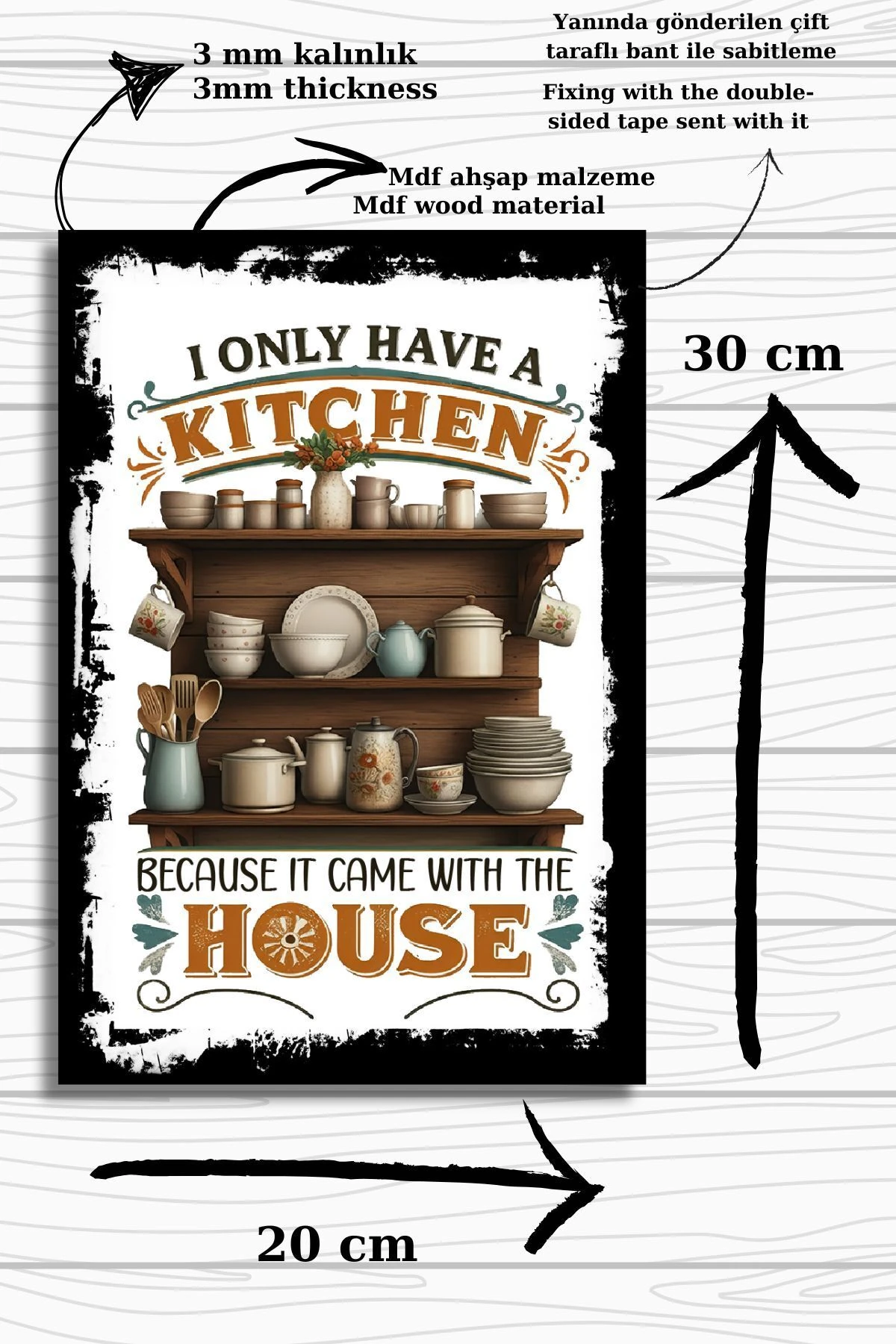 3'lü Ahşap Duvar Posterleri Seti, Mutfak, Cafe veya Yemek Odası için Modern Tablo Dekorasyonu