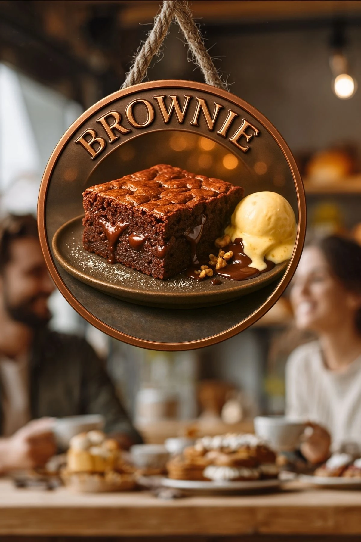 Brownie Temalı İpli Ahşap Kapı Duvar Süsü, Pastane, Tatlı Dükkanı, Cafe Tablo Dekoru