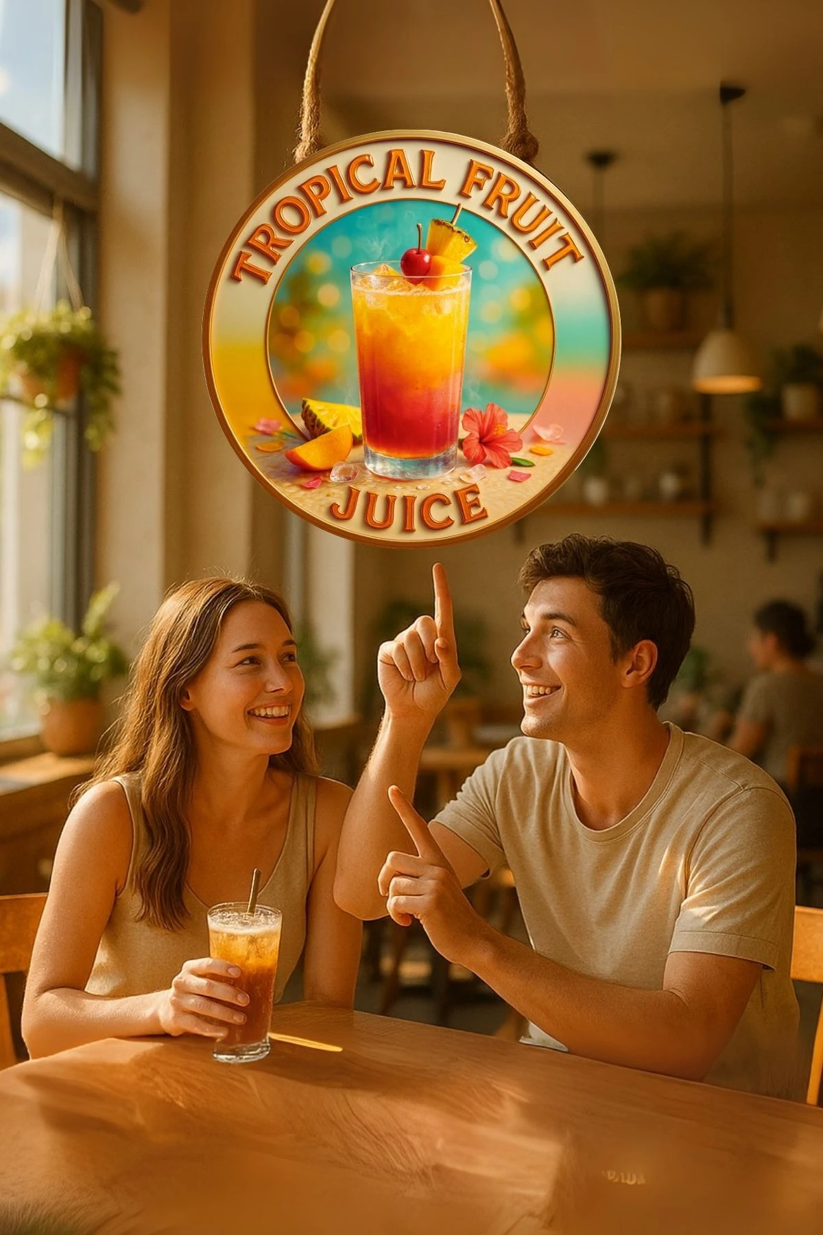 Tropical Fruit Juice Temalı Kapı Süsü Tablosu – Tropikal Meyve Resimli Yazlık Cafe Büfe Duvar Dekoru