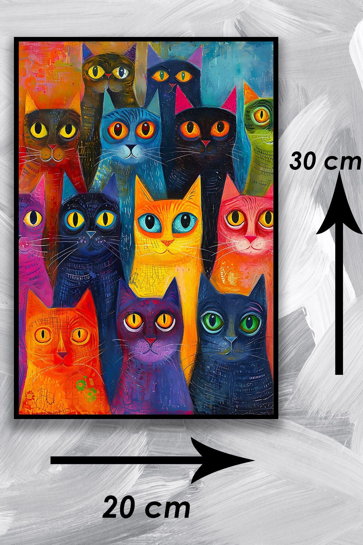 Kedi Resim Illüstrasyon Şık Ahşap Tablo Modeli, Estetik, Oturma Odası, Salon, Ofis, Ev Dekorasyonu