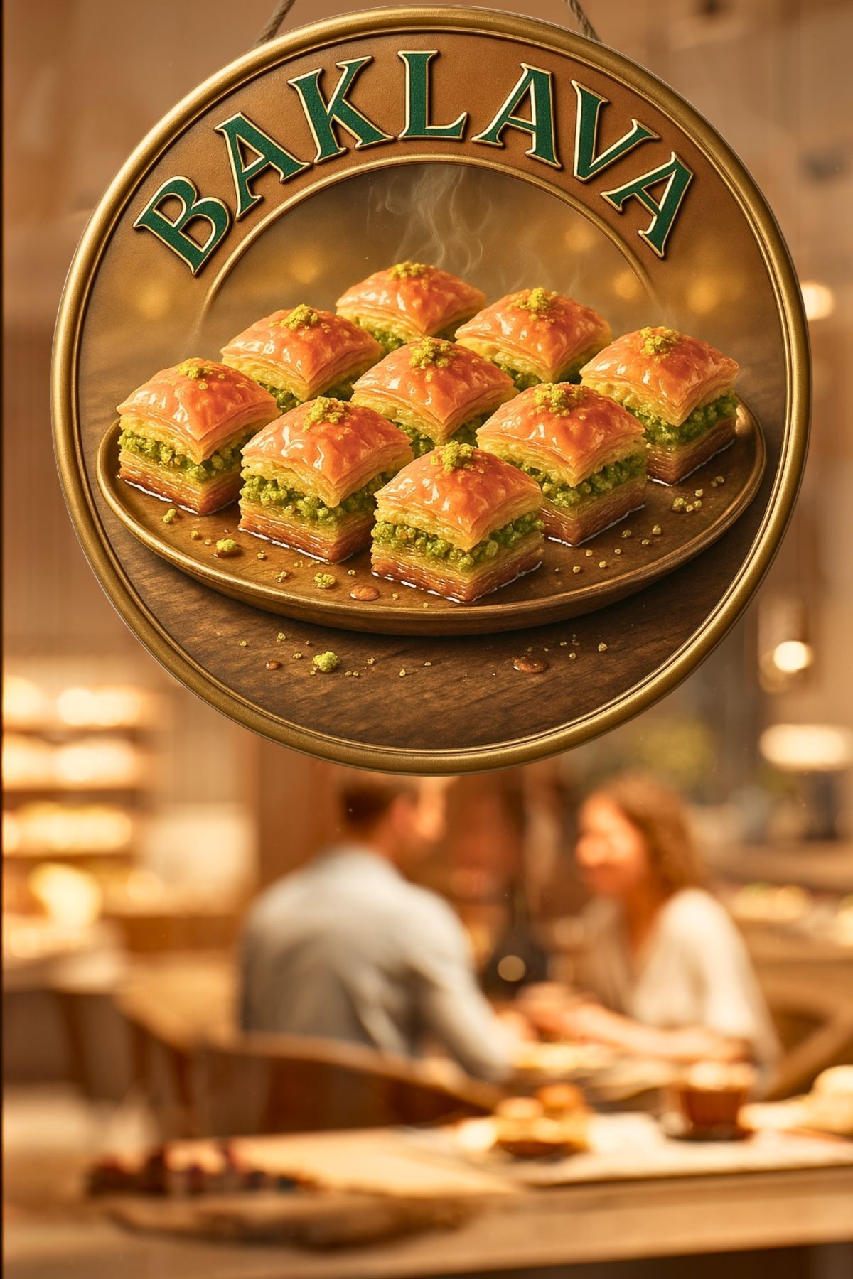 Baklava Temalı İpli Ahşap Kapı Duvar Süsü, Pastane, Tatlı Dükkanı, Cafe Tablo Dekoru