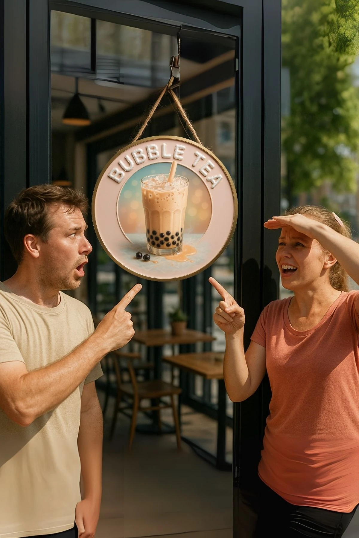 Bubble Tea Temalı Kapı Süsü Tablosu – Boba İçecek Konseptli Dekoratif Cafe Büfe Duvar Aksesuarı