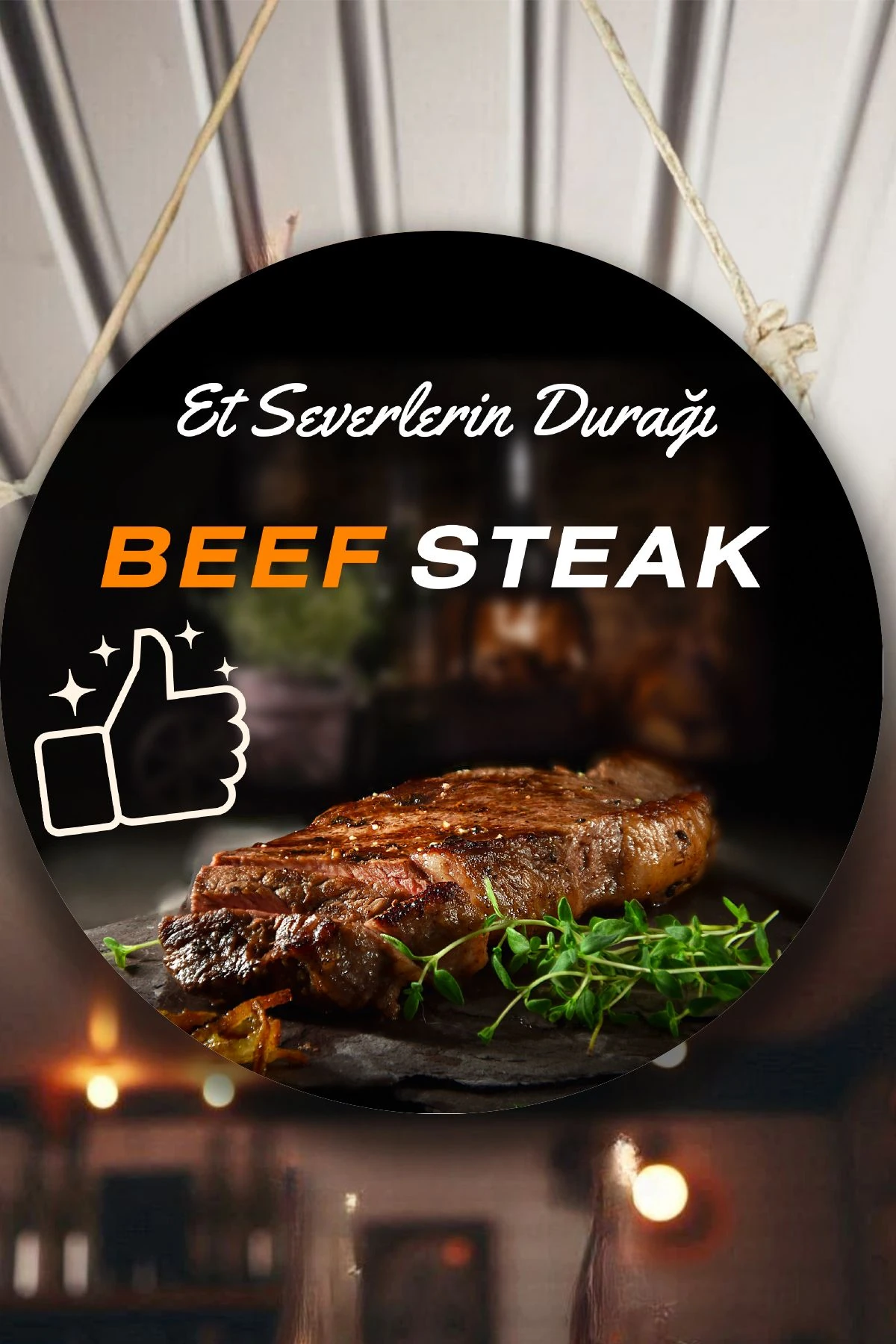 Steak Et Restoran için Duvar, Kapı, Tek Taraflı Askılı Pano Karşılama Tabelası, Et Dükkanı Süs Dekor
