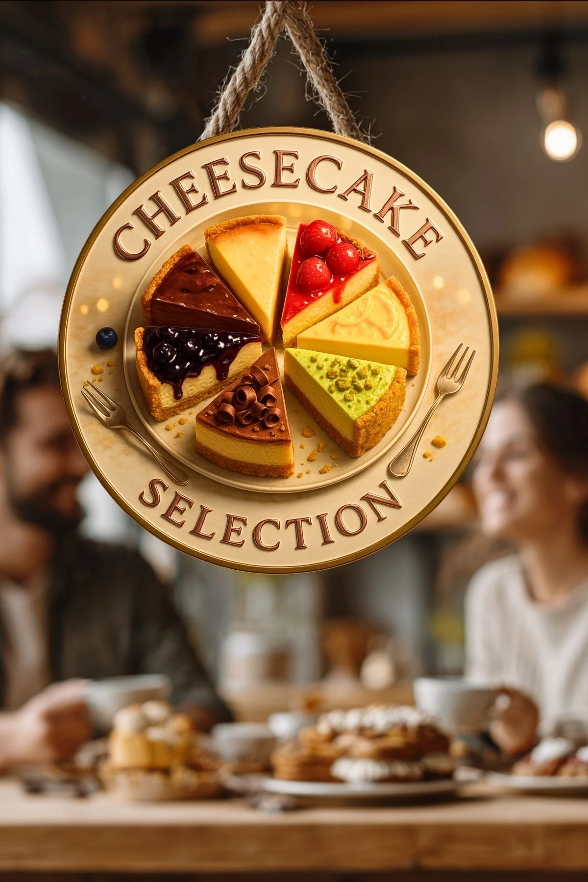 Cheesecake Temalı İpli Ahşap Kapı Duvar Süsü, Pastane, Tatlı Dükkanı, Cafe Tablo Dekoru