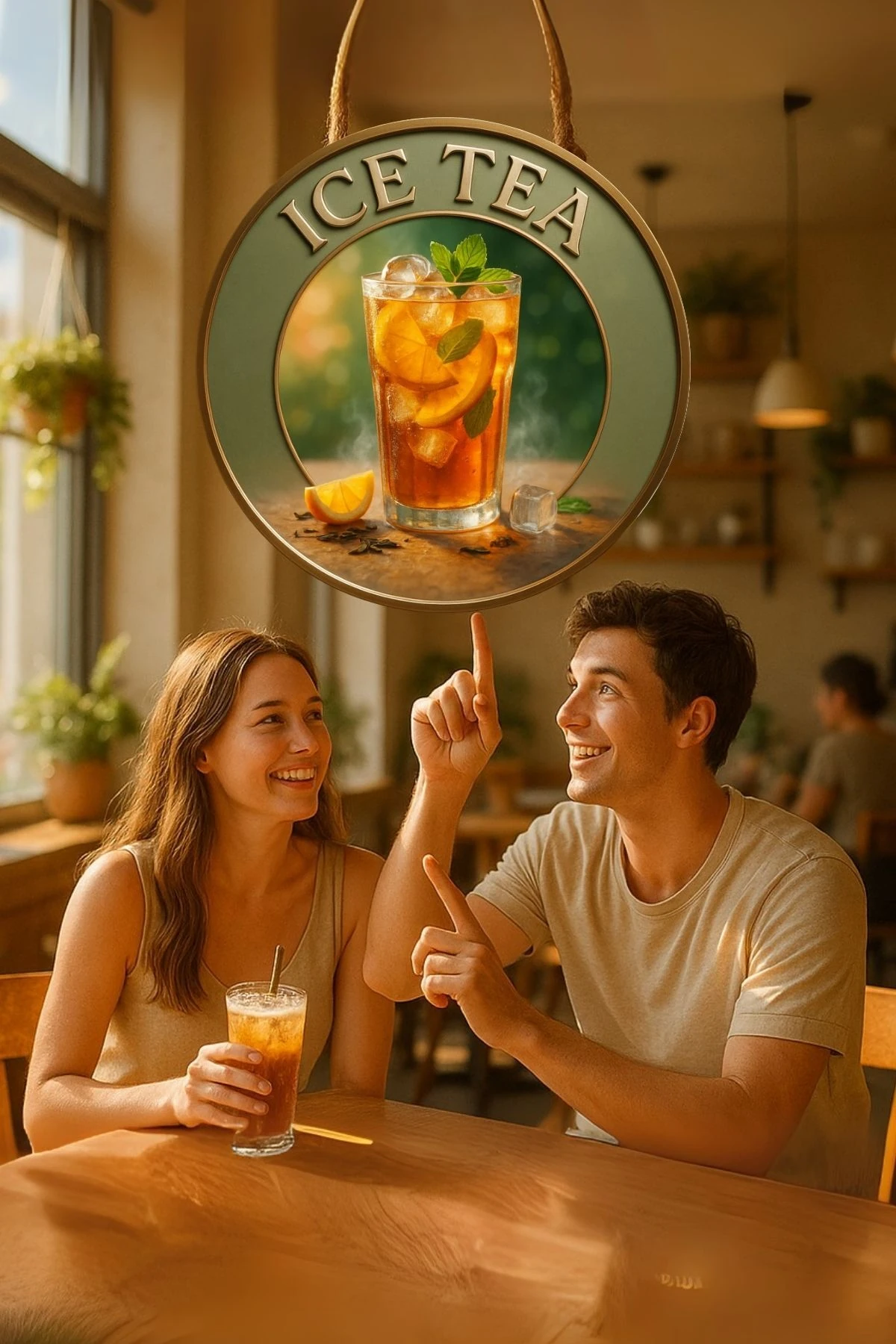 Ice Tea Temalı Kapı Süsü Tablosu – Soğuk Çay Konseptli UV Baskılı Ferahlatıcı Cafe Büfe Duvar Dekoru