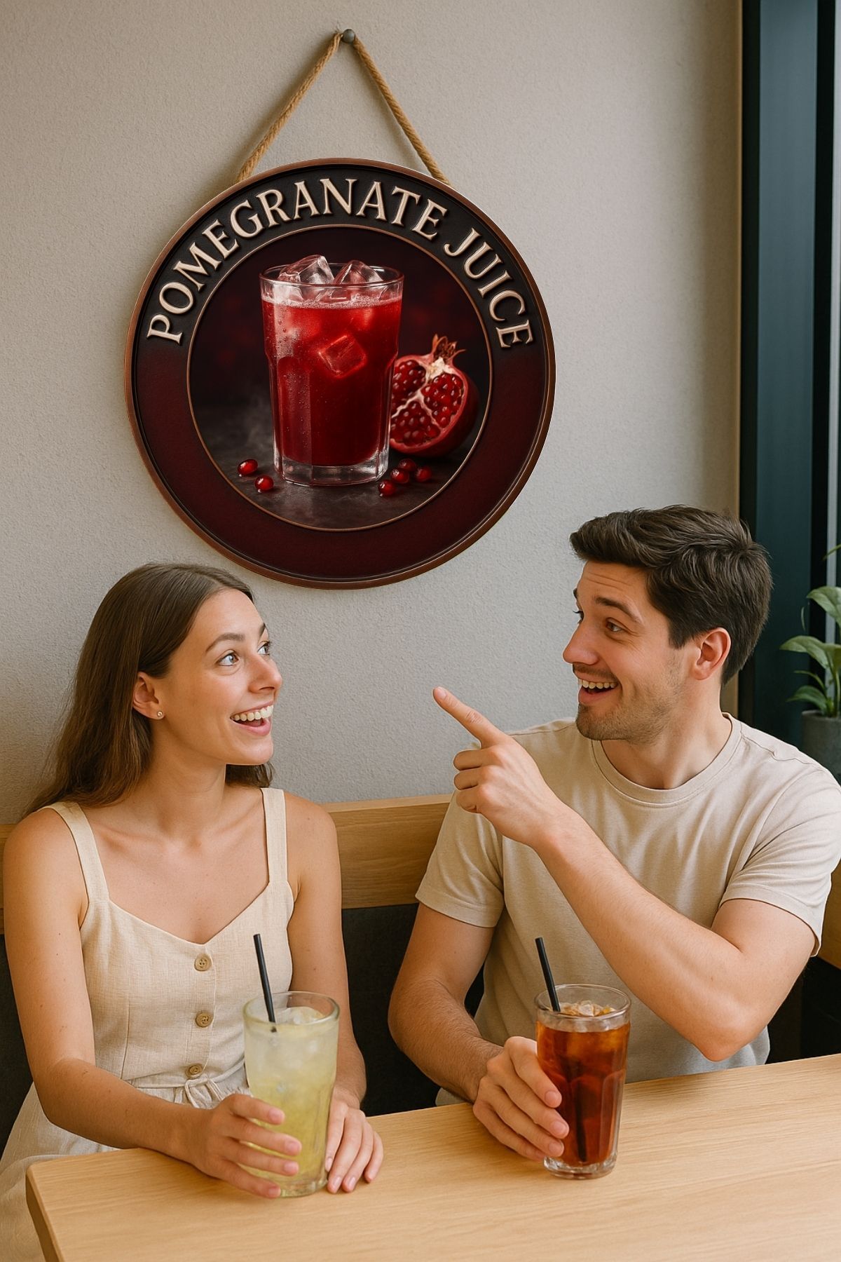 Pomegranate Juice Temalı Kapı Süsü Tablosu – Nar Suyu Konseptli Dekoratif Cafe Büfe Duvar Aksesuarı