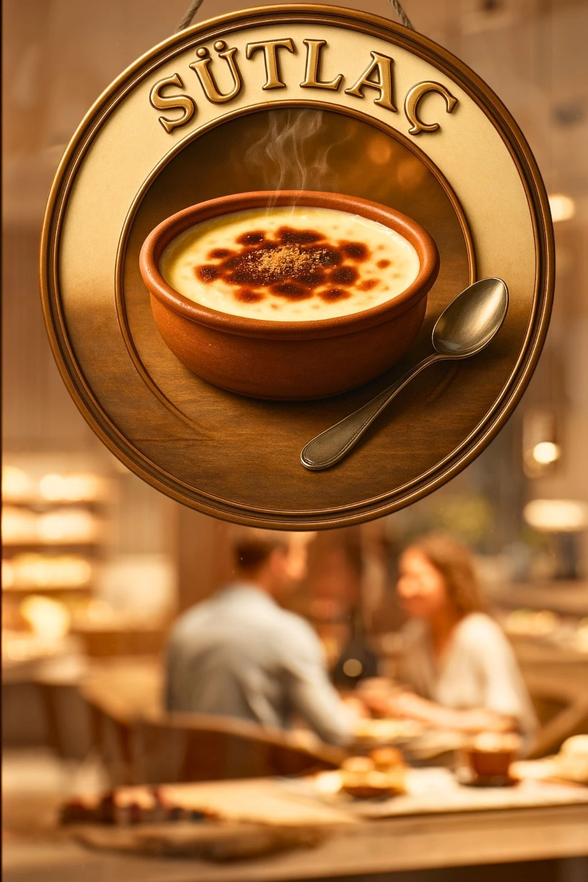 Sütlaç Temalı İpli Ahşap Kapı Duvar Süsü, Pastane, Tatlı Dükkanı, Cafe Tablo Dekoru