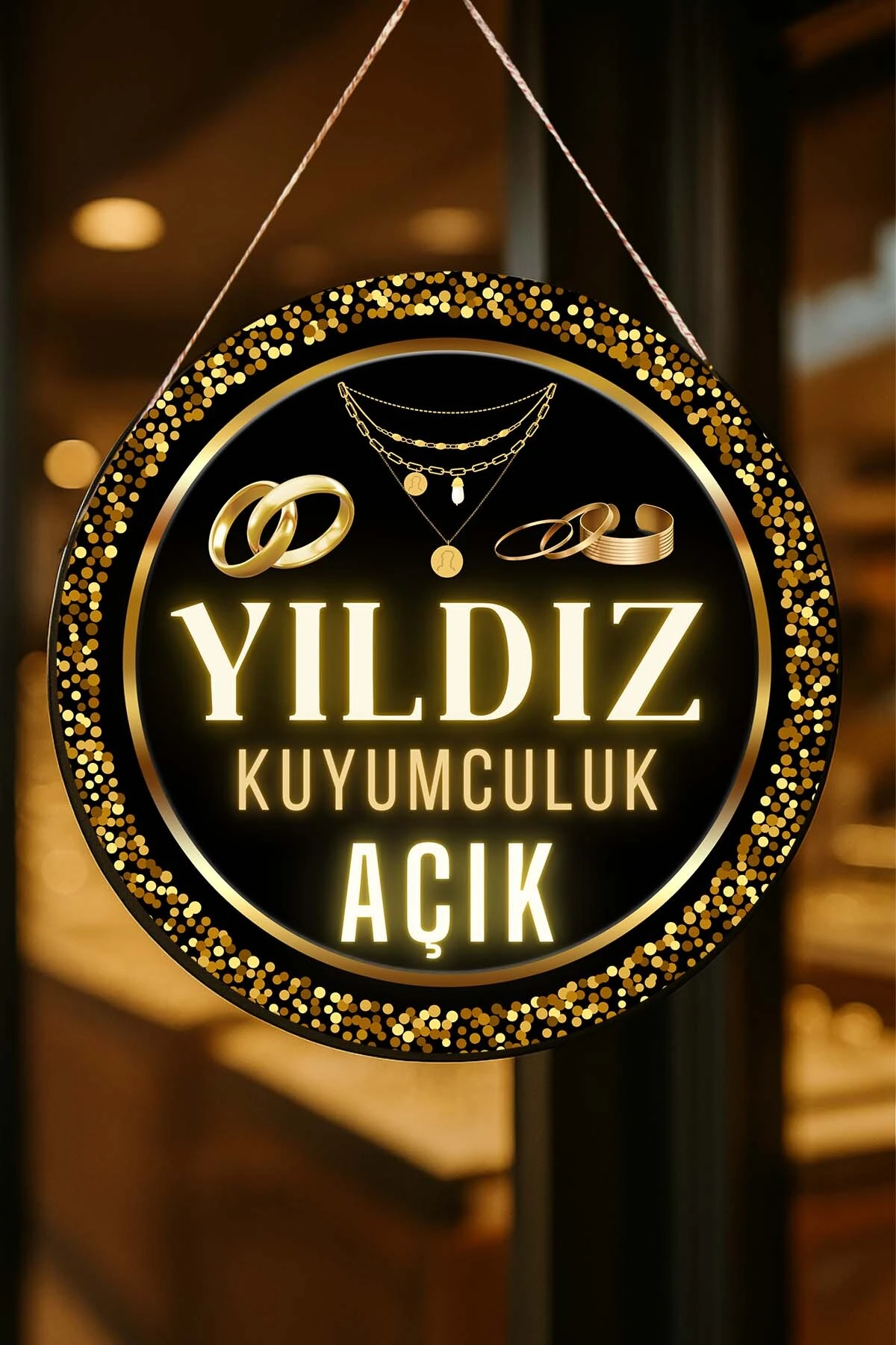 Kuyumcu Dükkanı Kişiye Özel Açık Kapalı Kapı Süsü – İsme Özel Altın & Pırlanta Dükkanı Tabelası