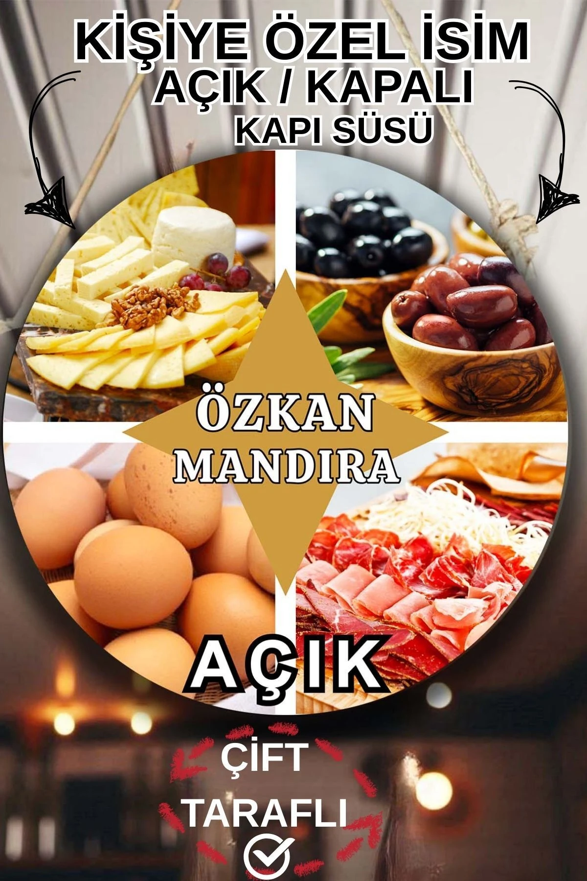 Kişiye Özel Şarküteri Mandıra Açık Kapalı Kapı Süsü – İsme Özel Şarküteri Tabelası Dekoru