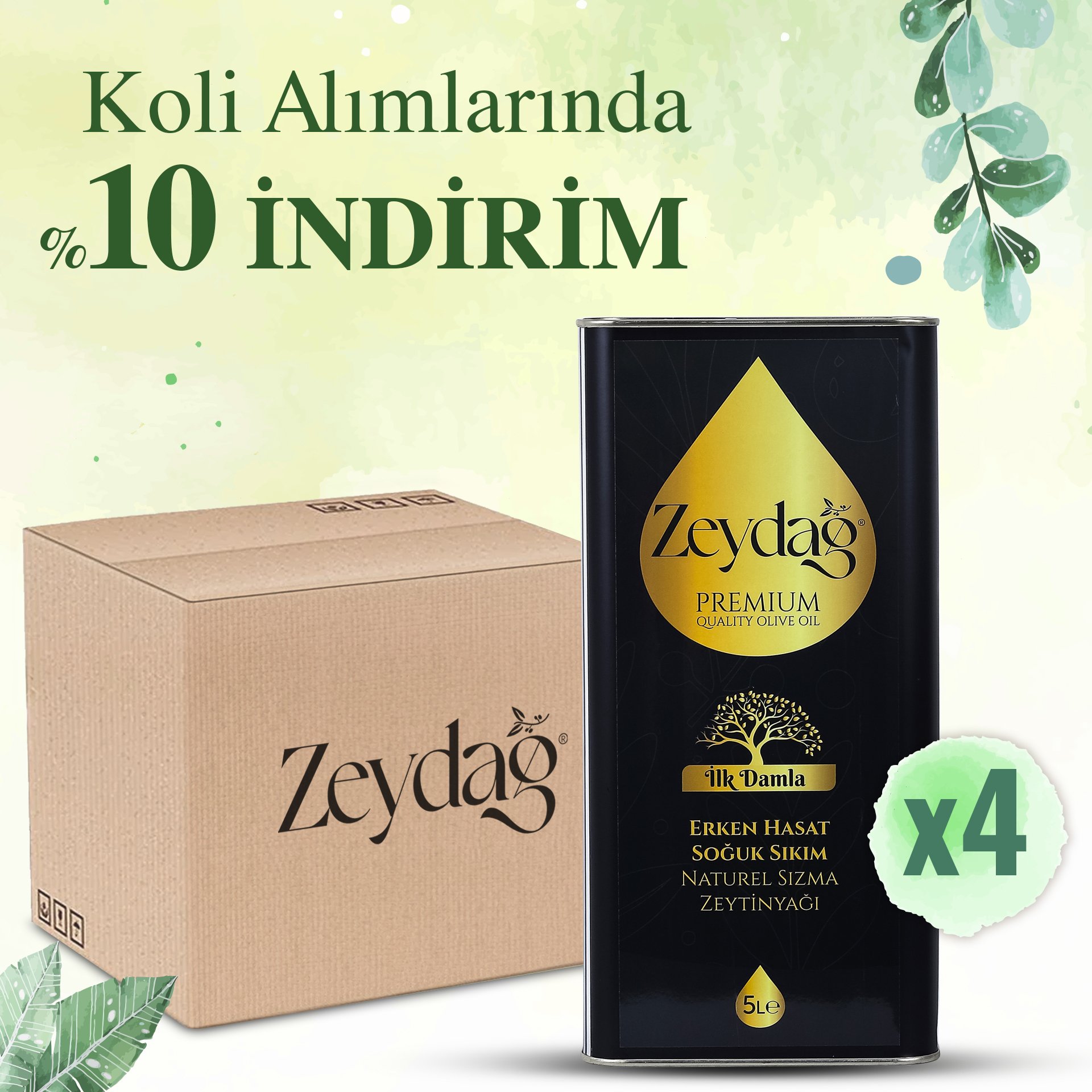 İlk Damla Erken Hasat Soğuk Sıkım Naturel Sızma Zeytinyağı 4'lü Paket - 5 litre