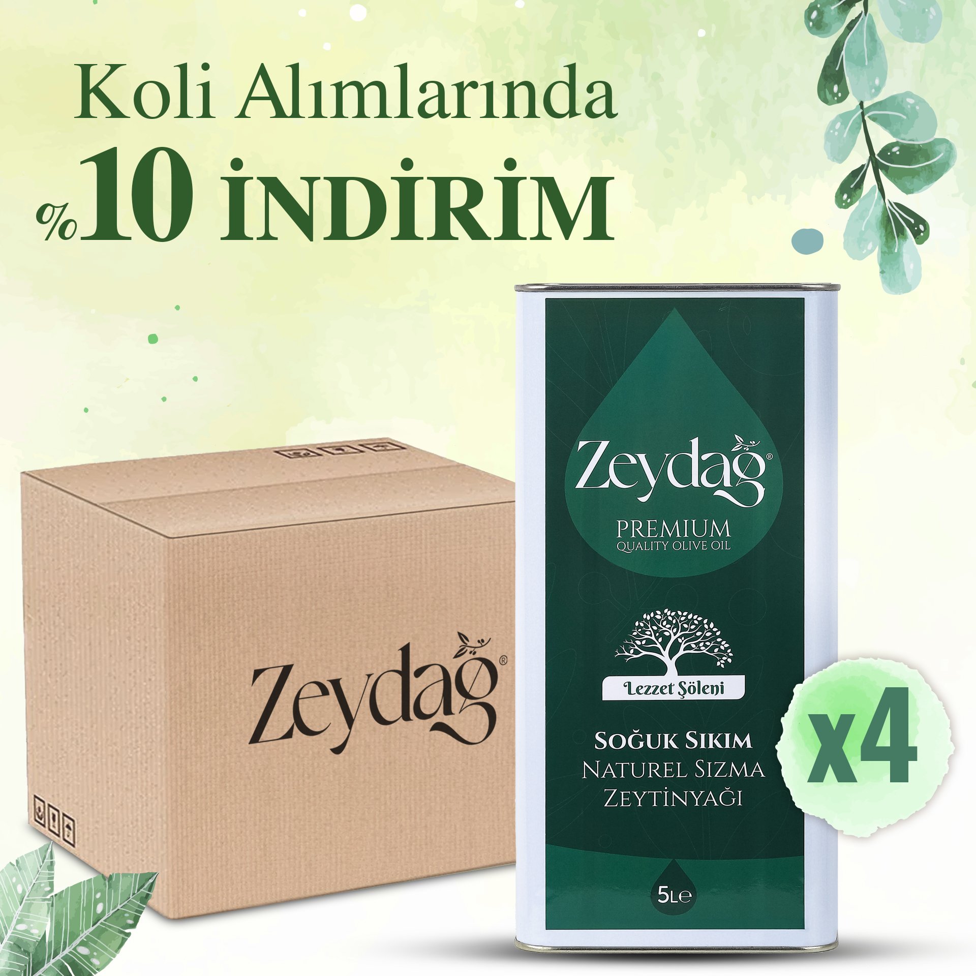 Lezzet Şöleni Soğuk Sıkım Naturel Sızma Zeytinyağı 4'lü Paket - 5 litre