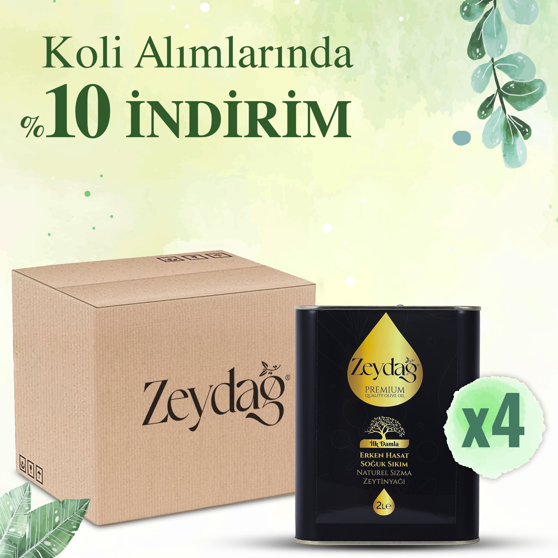 İlk Damla Erken Hasat Soğuk Sıkım Naturel Sızma Zeytinyağı 4'lü Paket - 2 litre