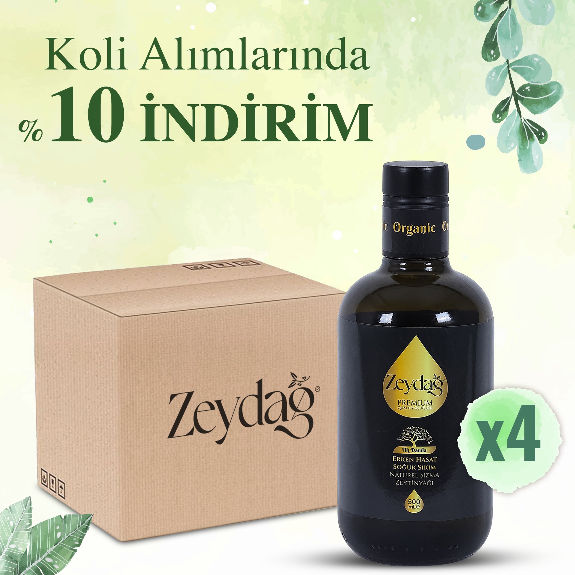 İlk Damla Erken Hasat Soğuk Sıkım Naturel Sızma Zeytinyağı 4'lü Paket - 500 ml