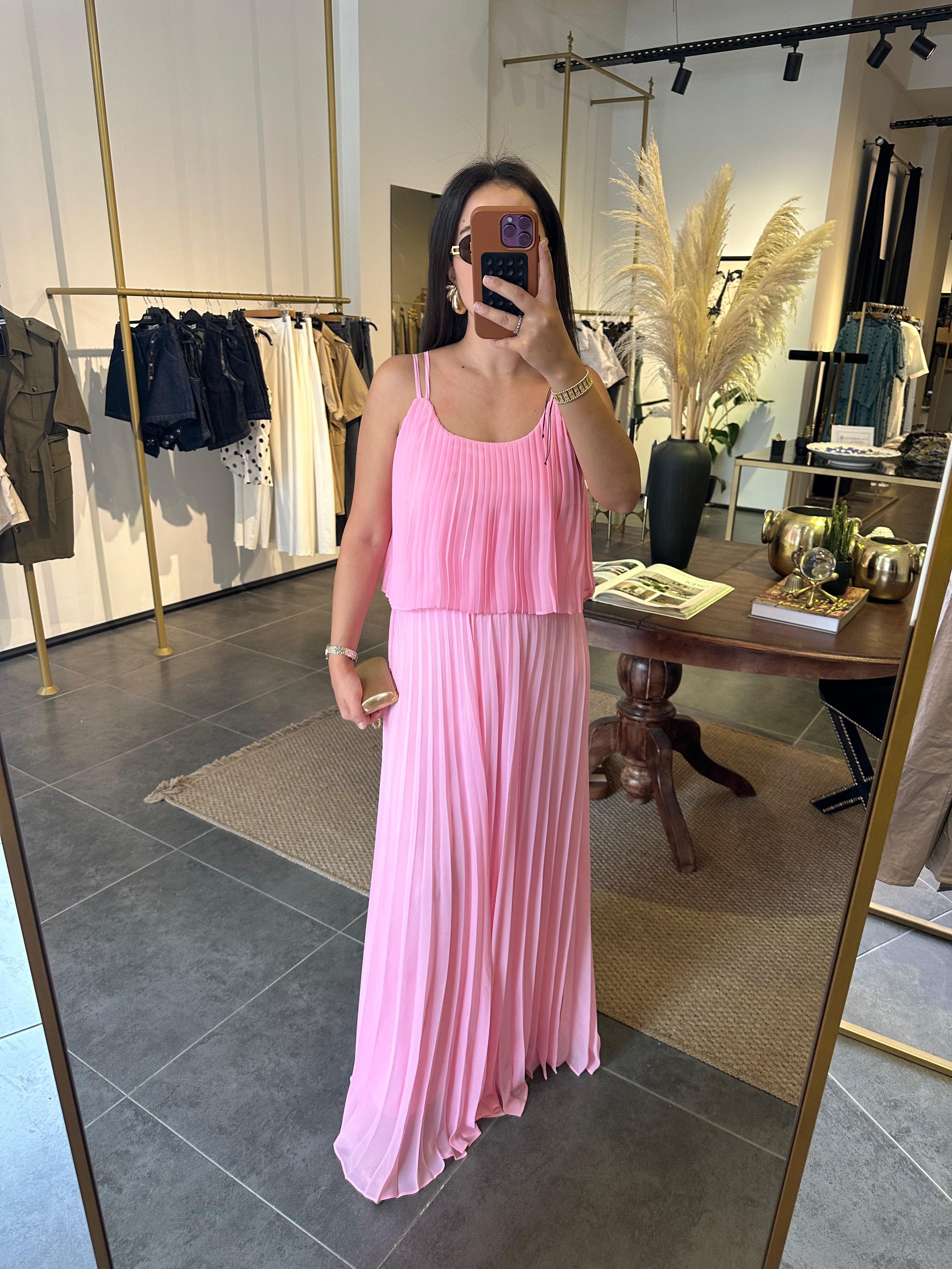 2922 Pembe Piliseli Elbise 