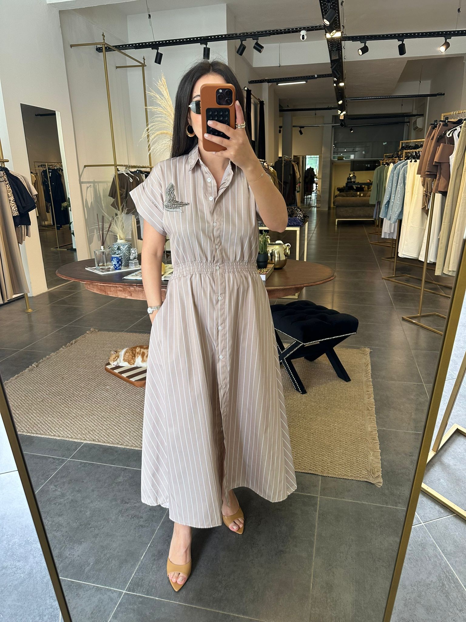 2772 Beyaz Çizgili Poplin Elbise 
