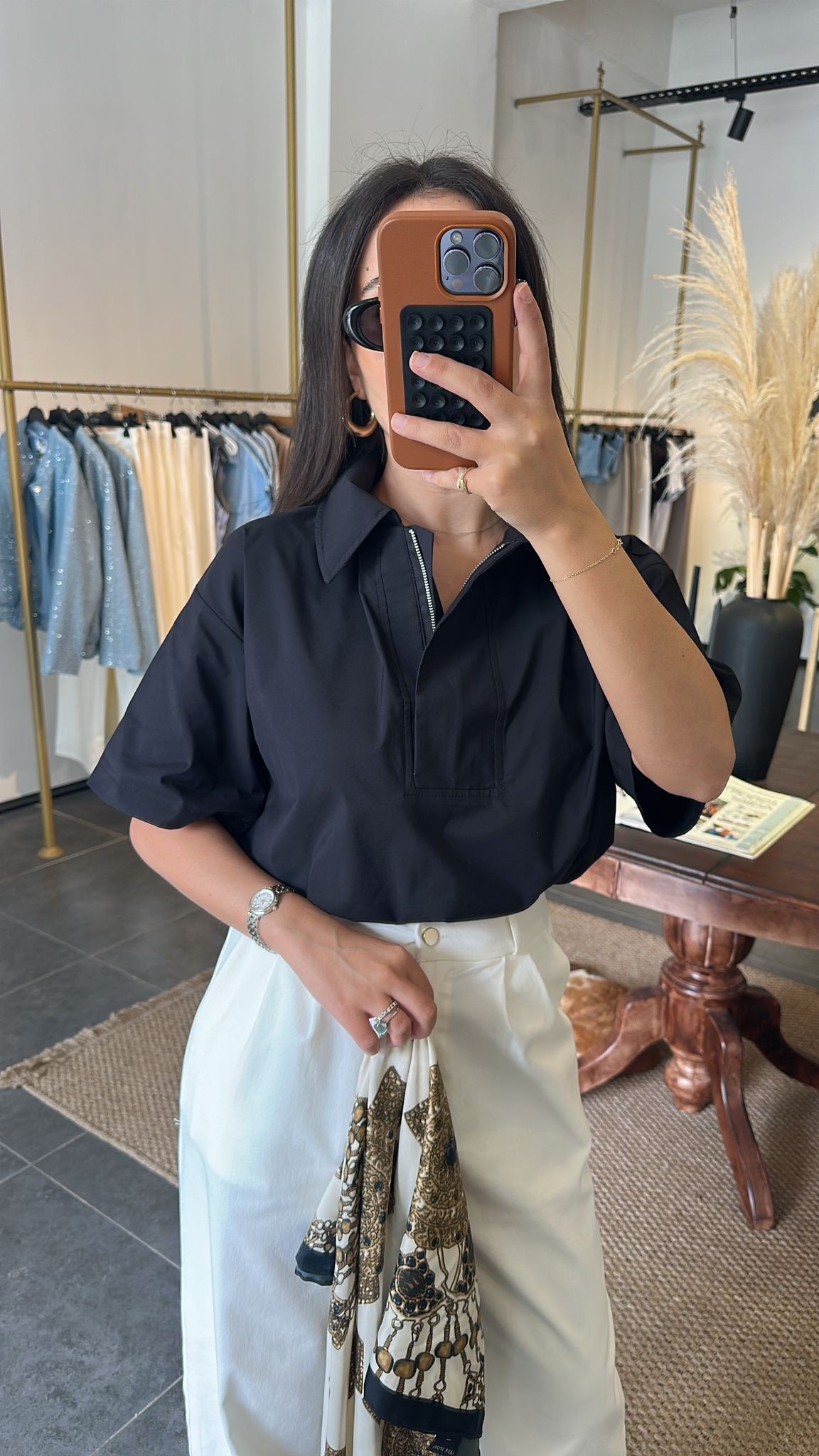 2766 Fermuarlı Crop Bluz