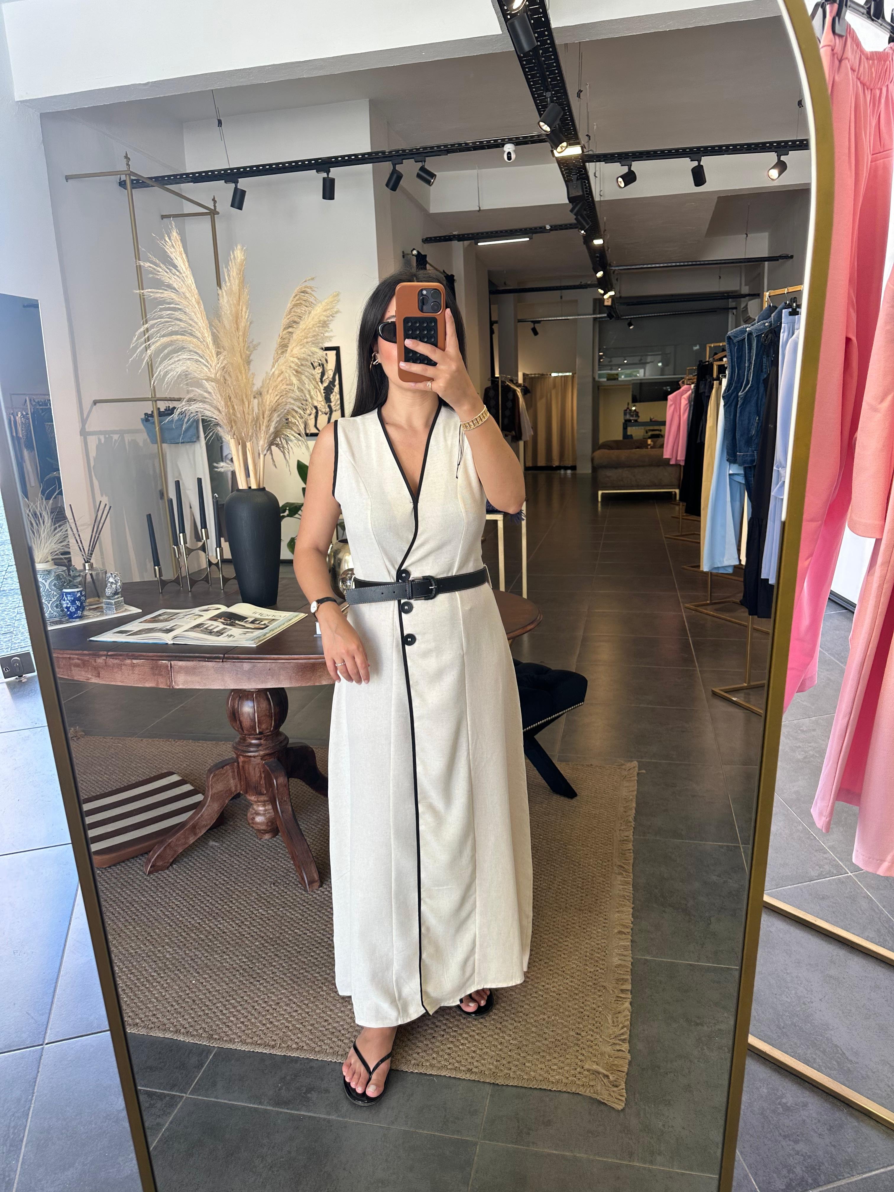 2868 Keten Midi Elbise 