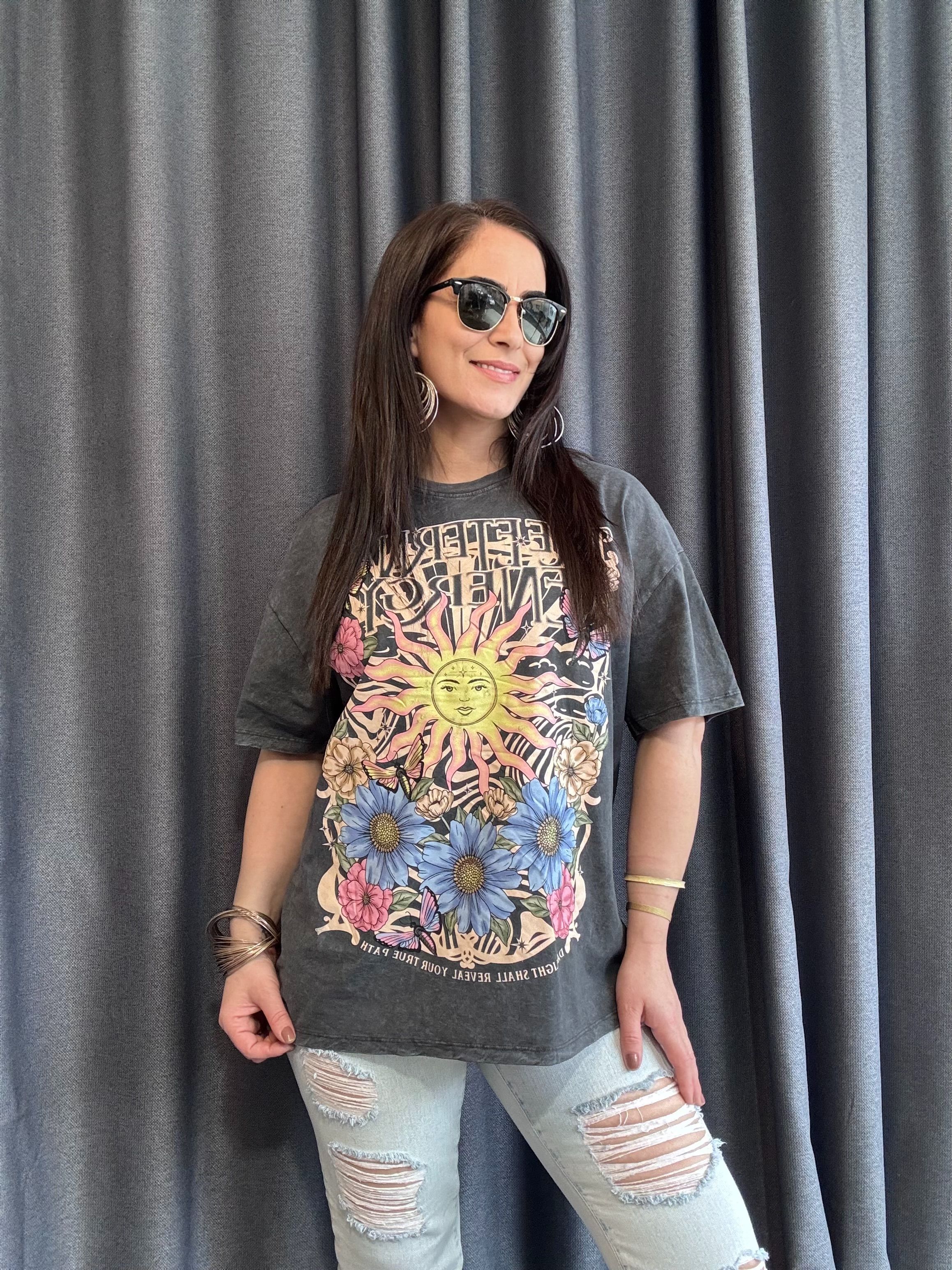 YIKAMALI BASKILI BERSHKA GRİ TSHİRT