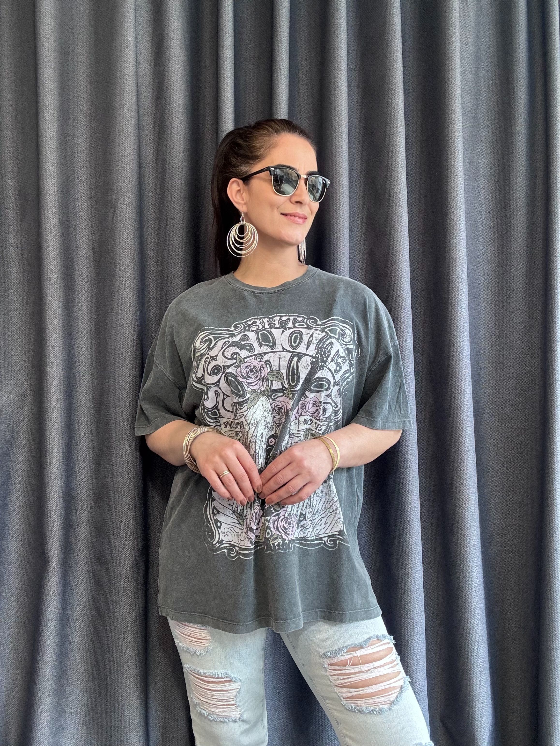 YIKAMALI BASKILI OVERSİZE  BERSHKA TSHİRT